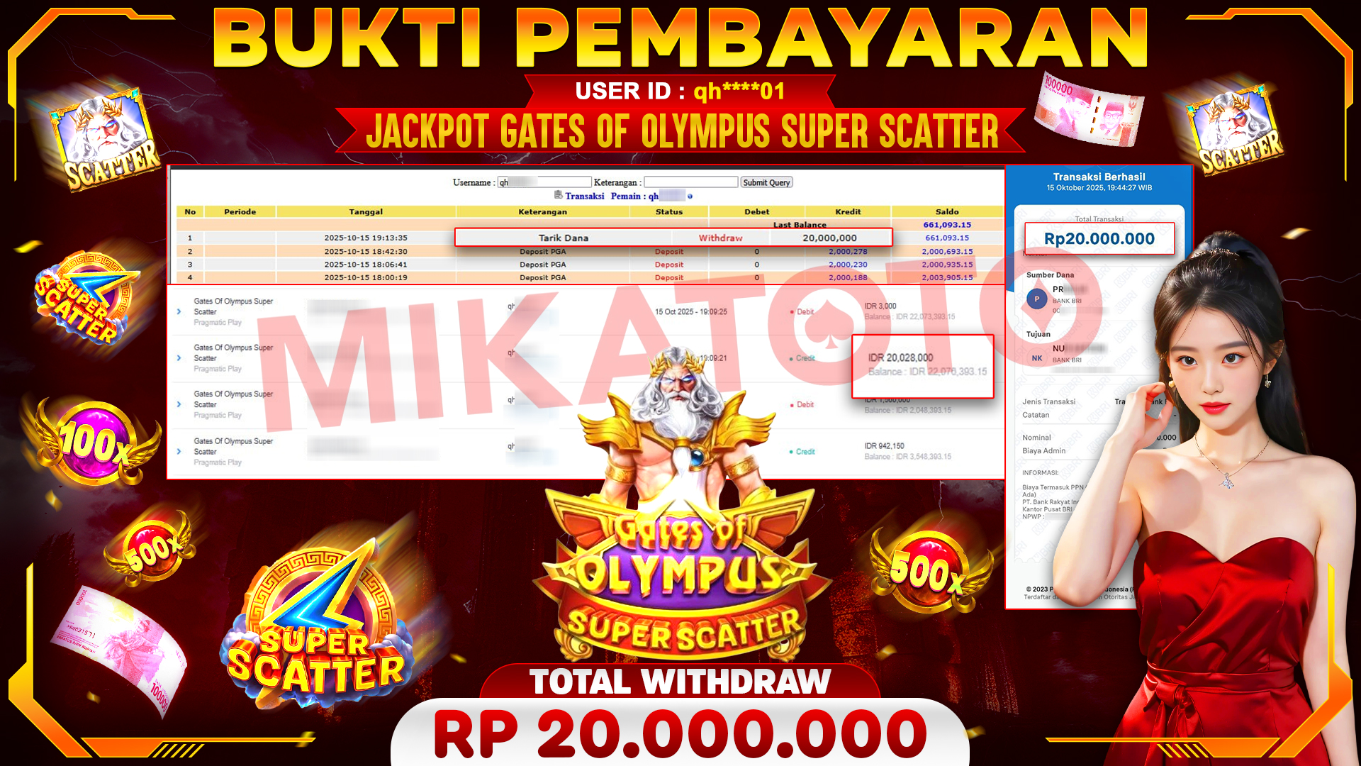 🏆 SELAMAT KEPADA PEMENANG JACKPOT DI Gates Of Olympus Super Scatter - Pragmatic Play 20,000,000🏆