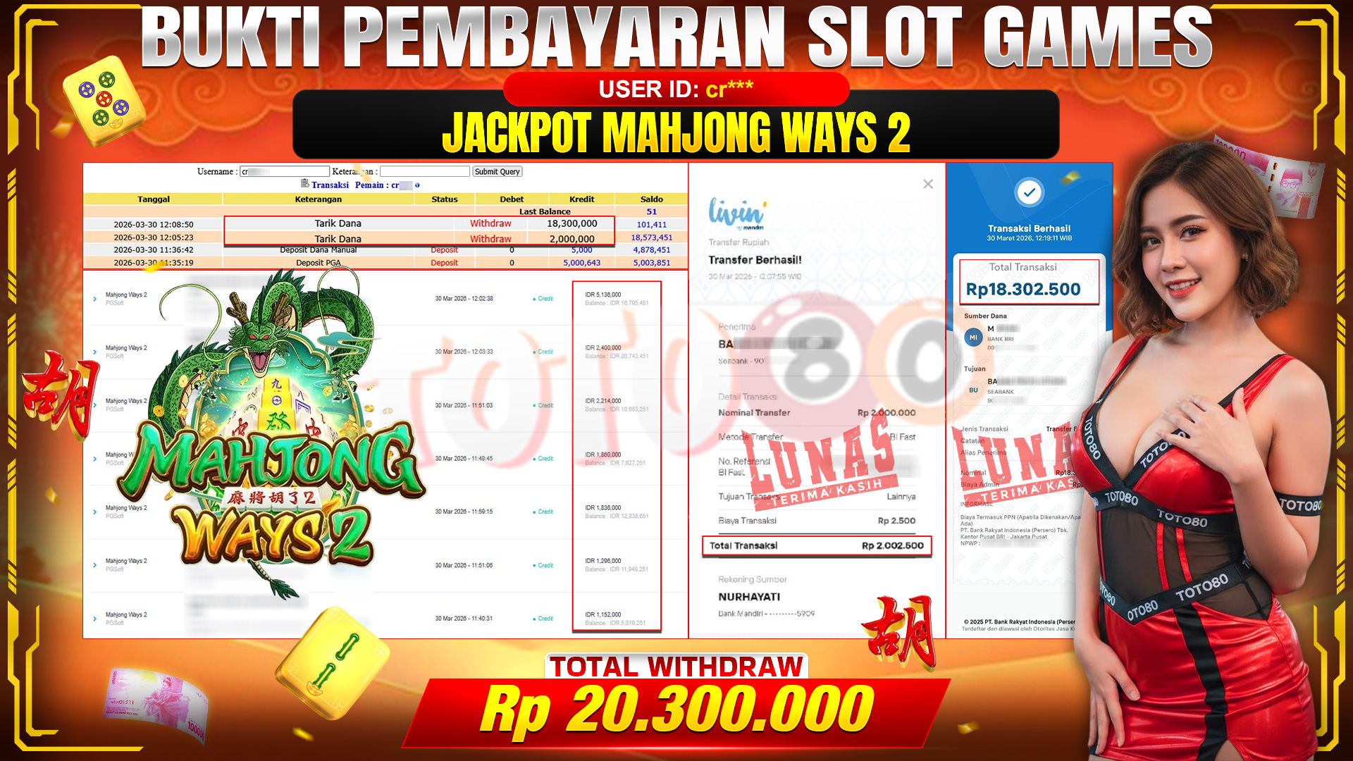 💰🎉 TOTO80 – JACKPOT SLOT MAHJONG WAYS 2 RP. 20,300,000,- TELAH DIBAYARKAN! 💰🎉