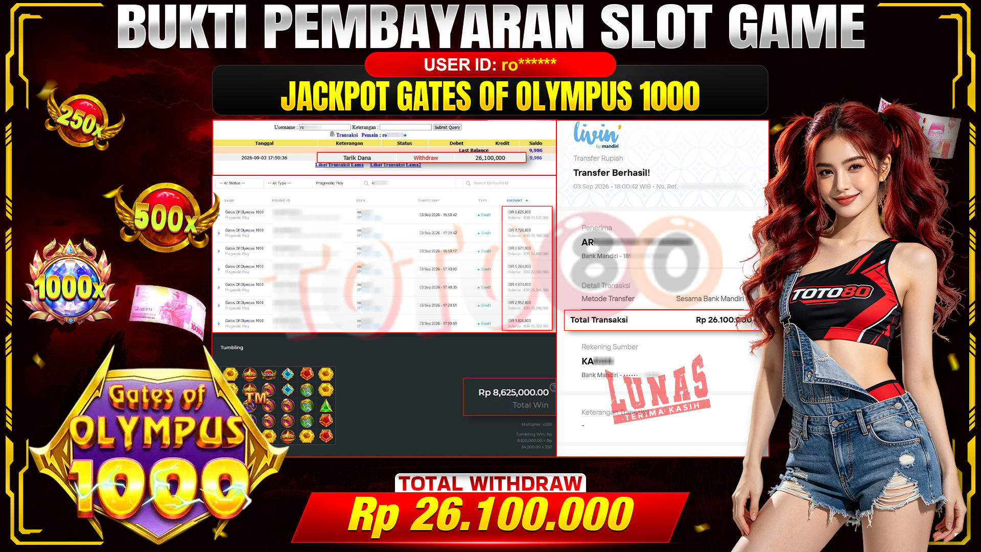 💰🎉 TOTO80 – JACKPOT SLOT GATES OF OLYMPUS 1000 RP. 26,100,000,-  TELAH DIBAYARKAN!💰🎉
