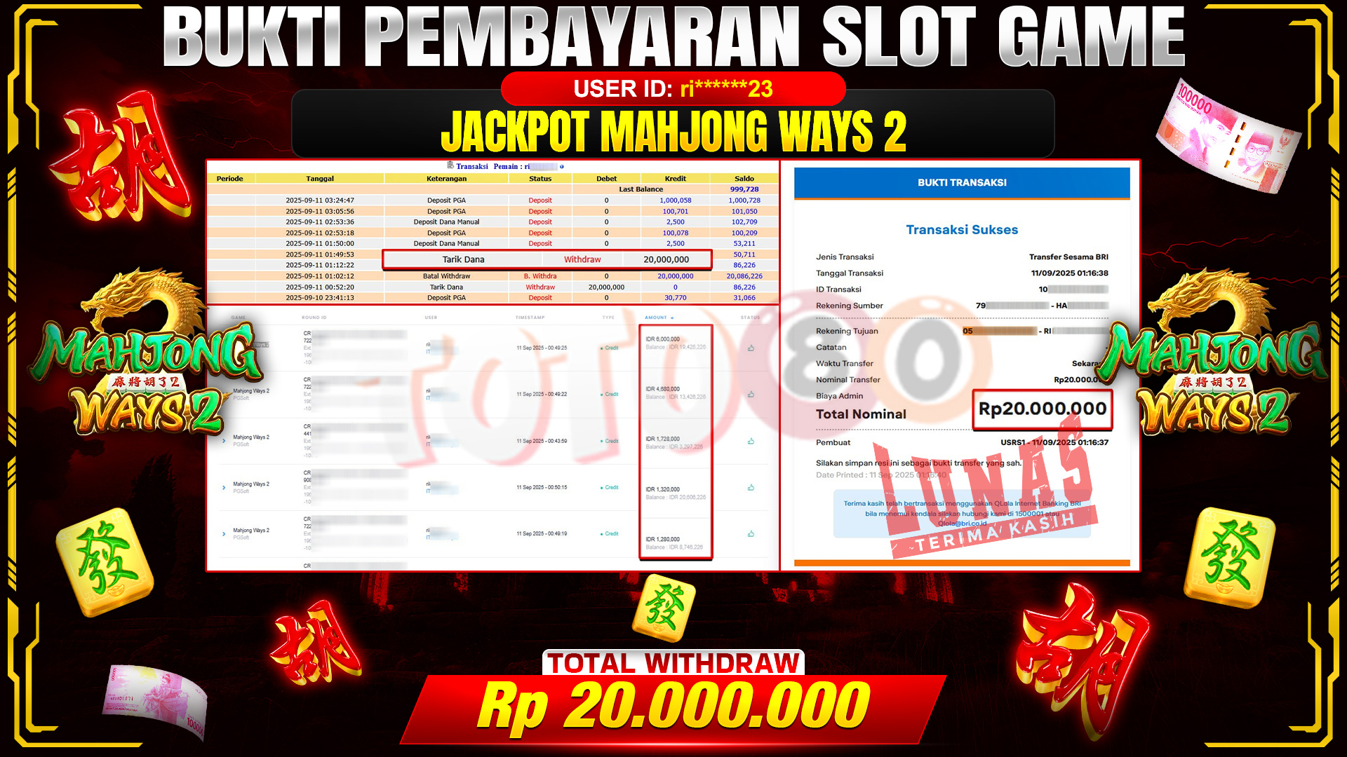 🎉 TOTO80 – JACKPOT SLOT MAHJONG WAYS 2 RP.20,000,000,- TELAH DIBAYARKAN! 🎉