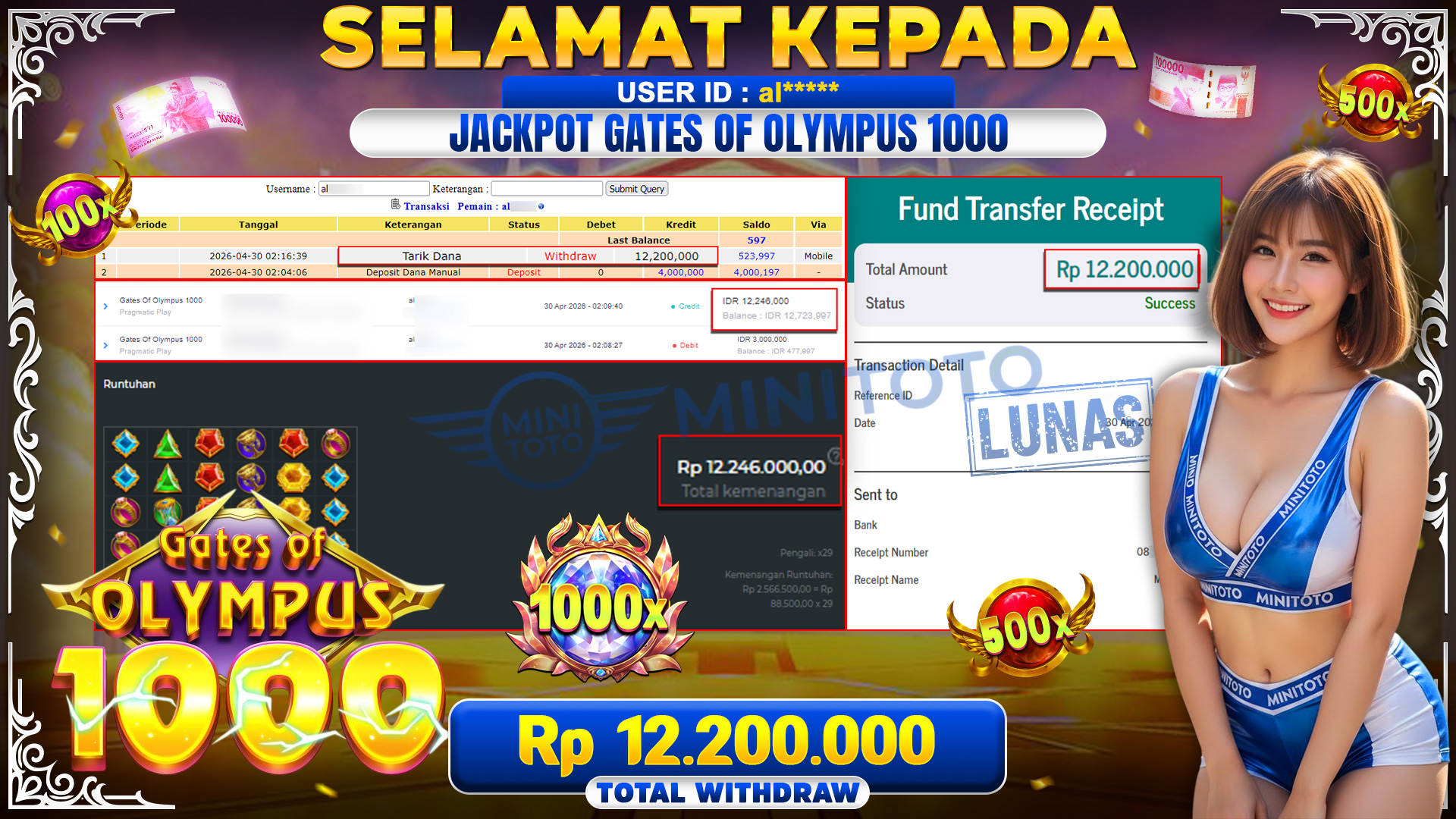 BUKTI JACPOT Gates Of Olympus 1000 - Pragmatic Play
