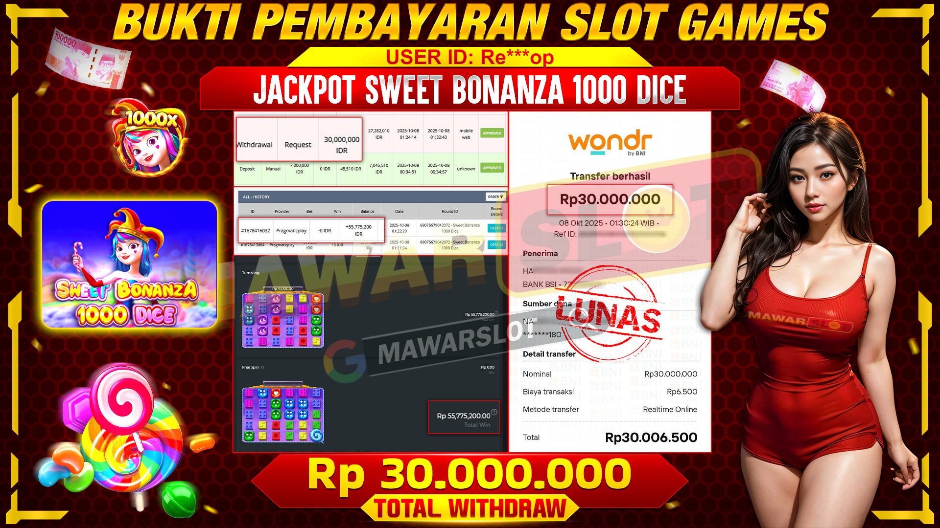  Ledakan Manis! Rengkop Raih Jackpot 30 Juta di Sweet Bonanza 1000 Dice Dari Spin Santai Jadi Jackpot!