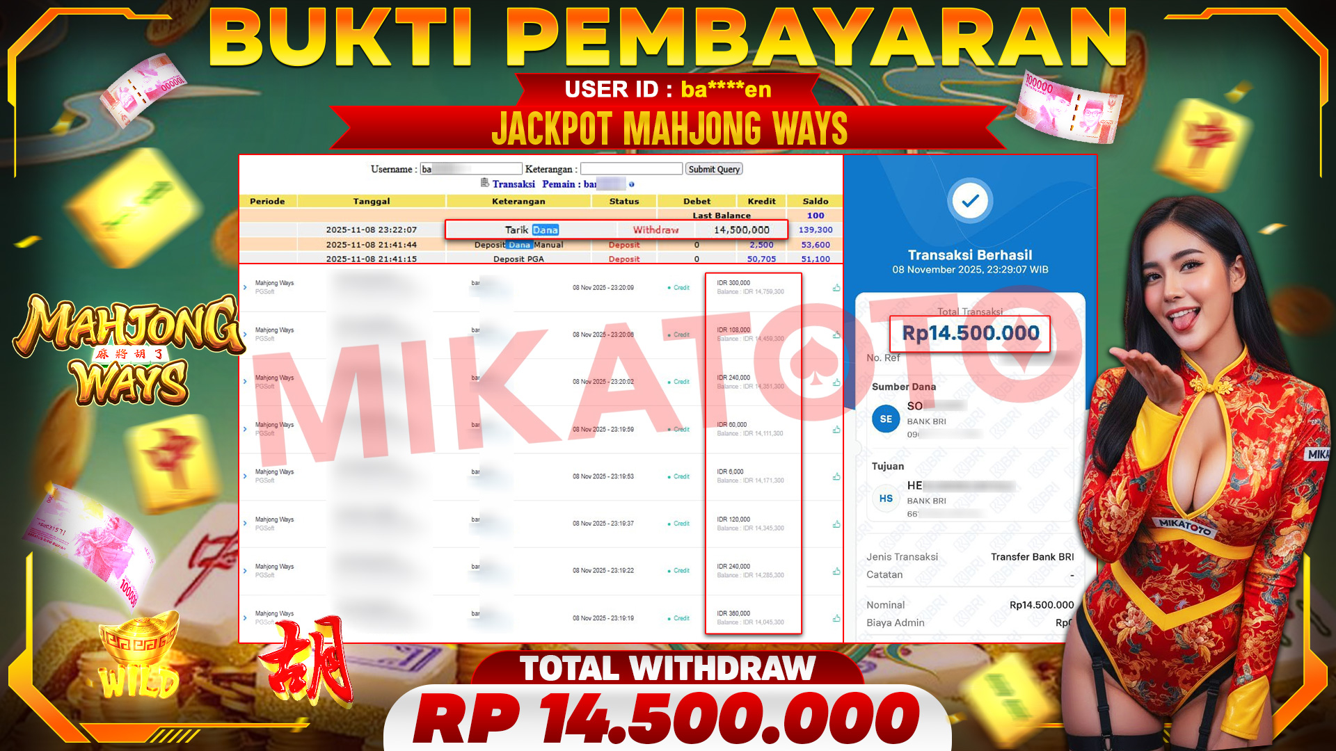 🏆 SELAMAT KEPADA PEMENANG JACKPOT DI Mahjong Ways - PGSoft 14,500,000🏆