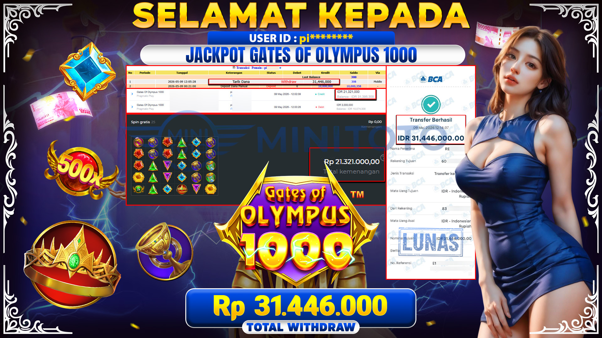 BUKTI JACPOT Gates Of Olympus 1000 - Pragmatic Play