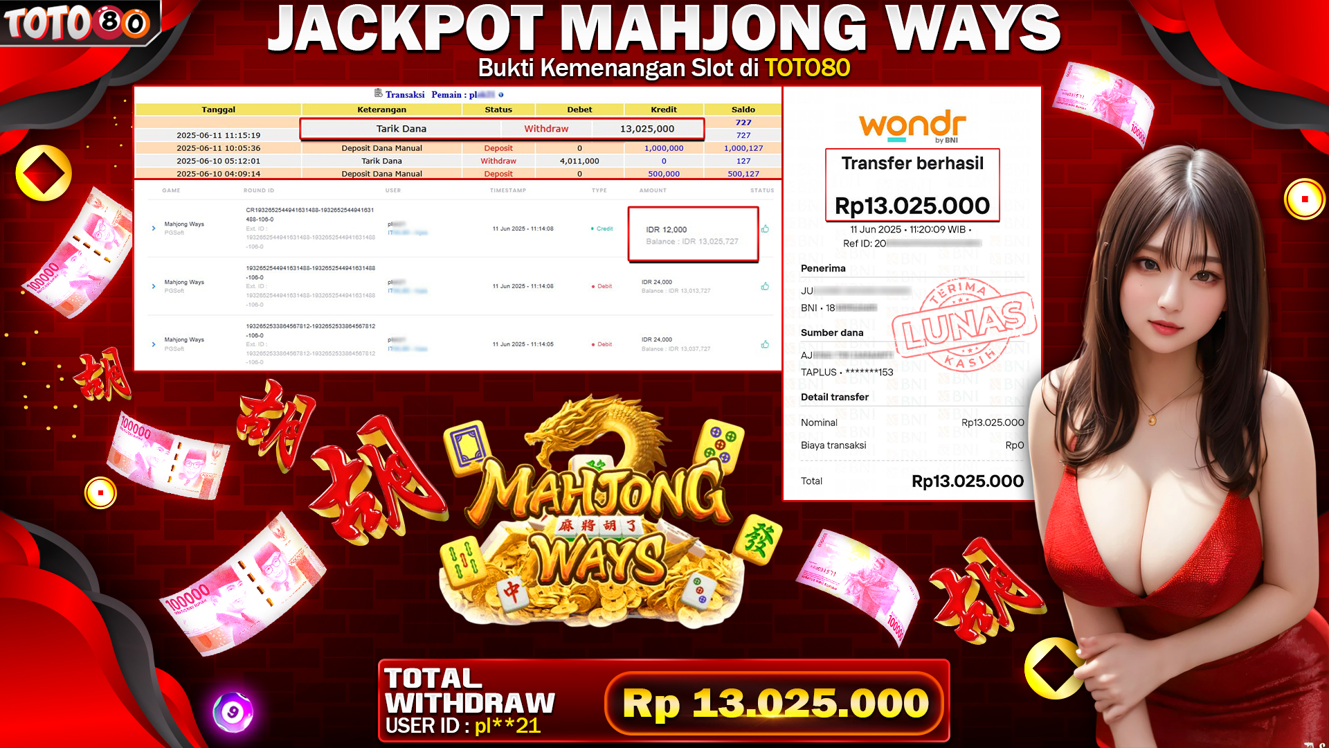 🎉 TOTO80 – JACKPOT SLOT MAHJONG WAYS RP.13,025,000,- TELAH DIBAYARKAN!🎉