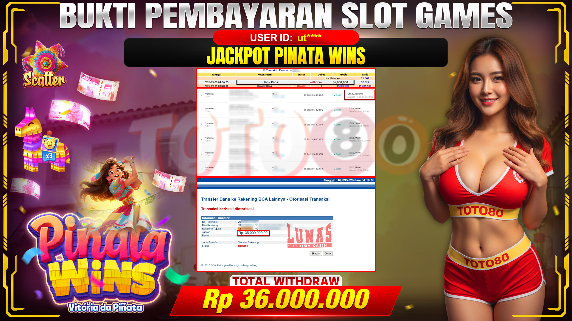 💰🎉 TOTO80 – JACKPOT SLOT PINATA WINS . 36,000,000,- TELAH DIBAYARKAN! 💰🎉
