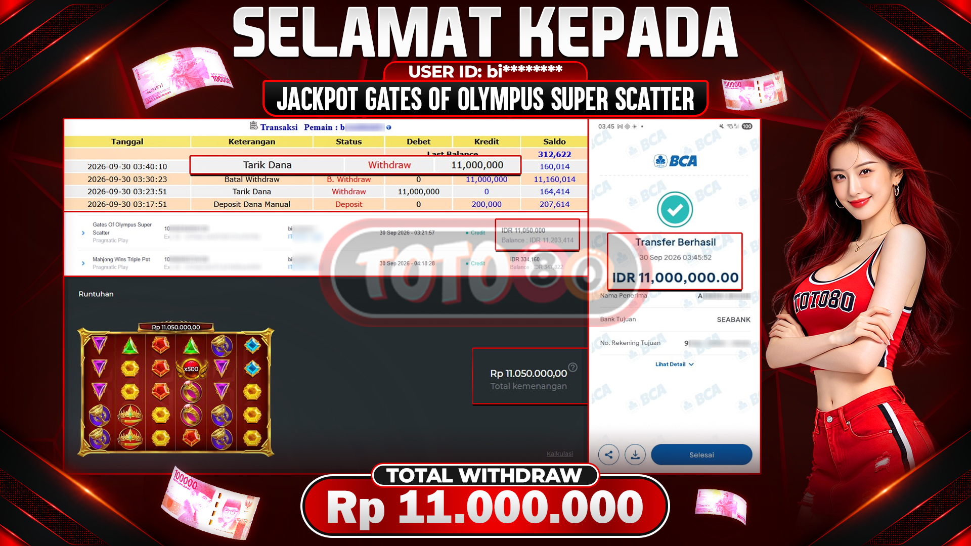 💰🎉 TOTO80 – JACKPOT SLOT GATES OF OLYMPUS  SUPER SCATTER  RP. 11,000,000,-  TELAH DIBAYARKAN!💰🎉