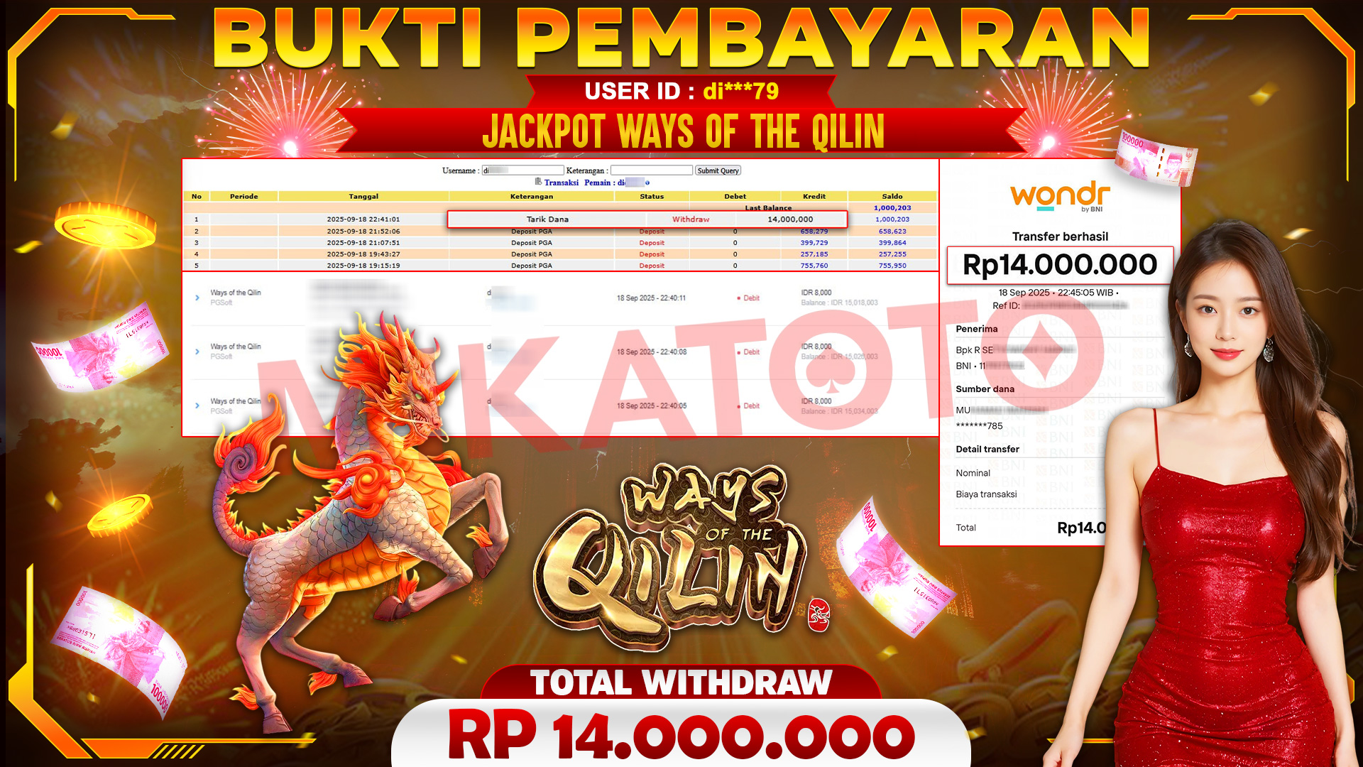 🏆 SELAMAT KEPADA PEMENANG JACKPOT DI Ways of the Qilin - PGSoft 14,000,000🏆