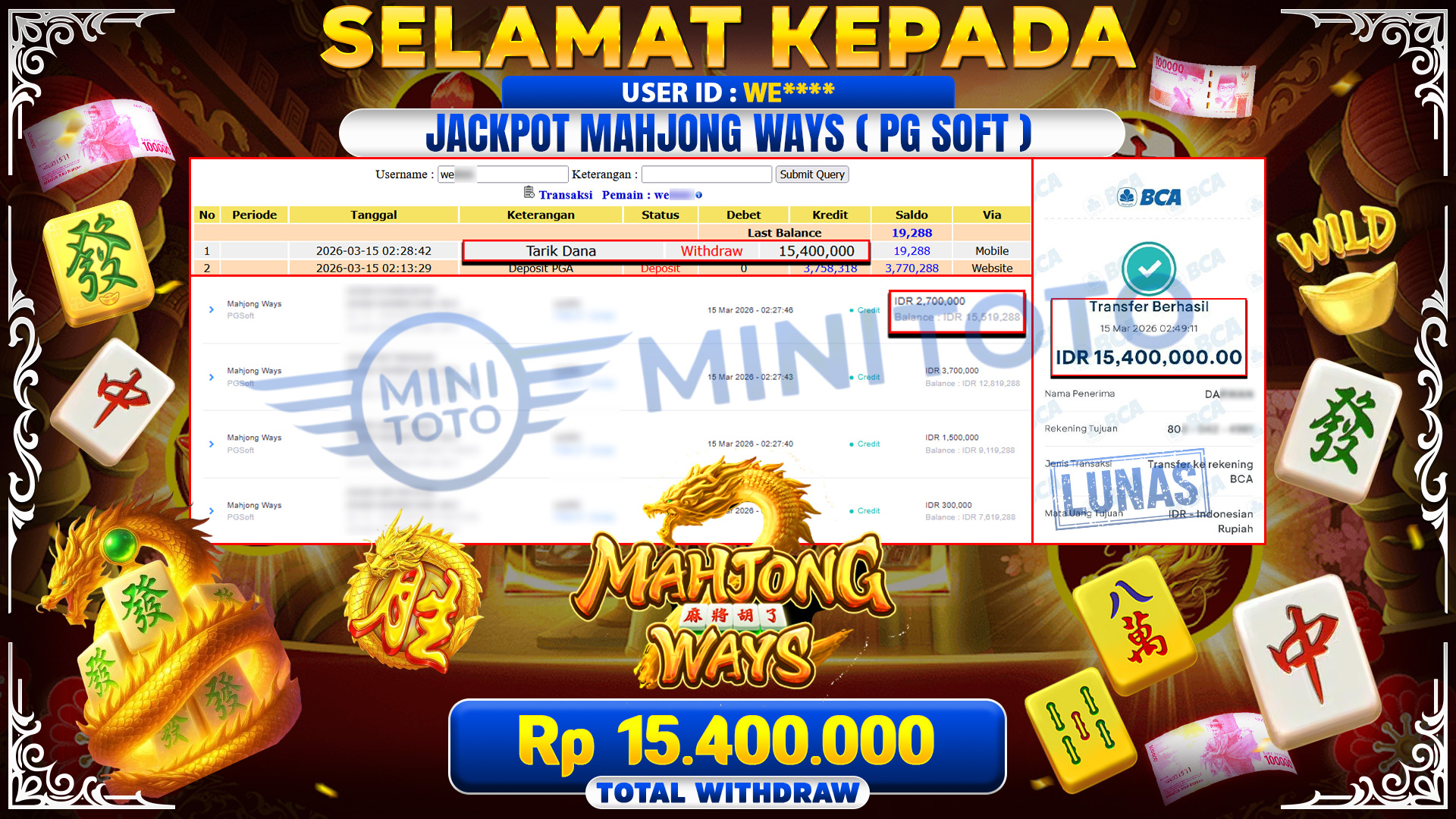 BUKTI JACPOT Mahjong Ways  - PGSoft