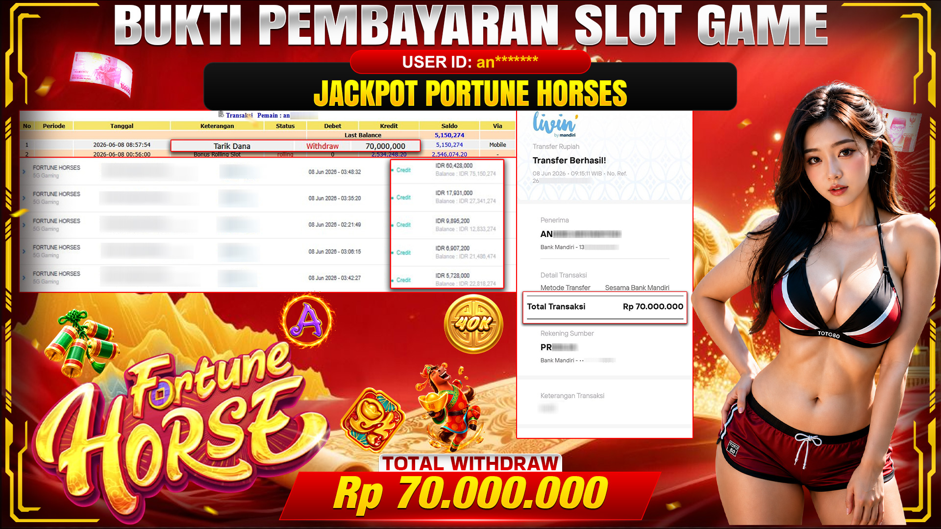 💰🎉 TOTO80 – JACKPOT SLOT  FORTUNE HORSES RP. 70,000,000,- TELAH DIBAYARKAN!💰🎉