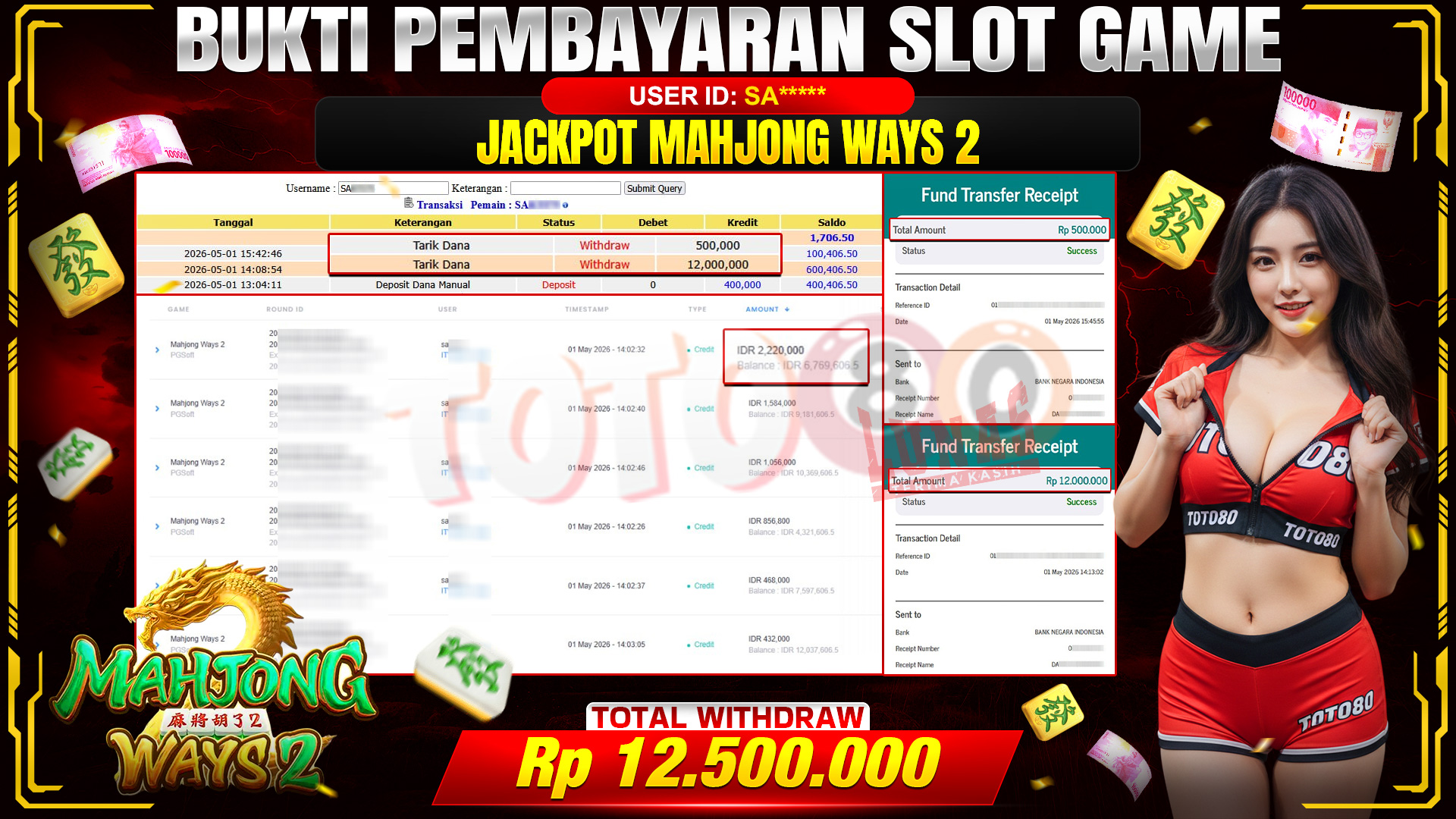 💰🎉  TOTO80 – JACKPOT SLOT MAHJONG WAYS 2 RP. 12,500,000,- TELAH DIBAYARKAN! 💰🎉 