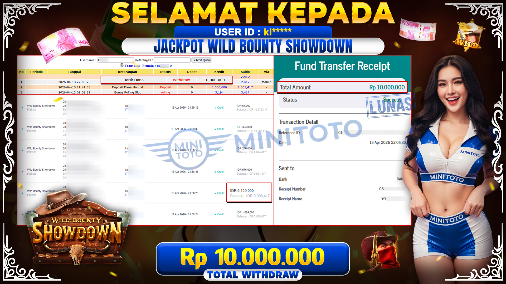 BUKTI JACPOT Wild Bounty Showdown - PGSoft