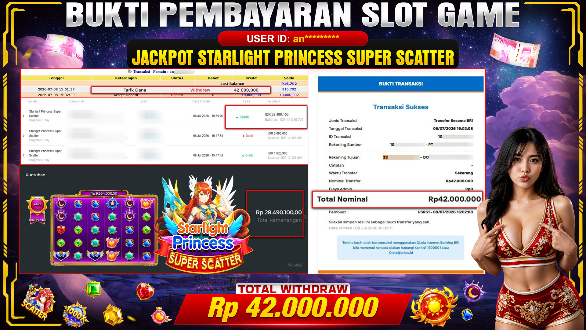 💰🎉 TOTO80 – JACKPOT SLOT STARLIGHT PRINCESS SUPER SCATTER . RP 42,000,000,- TELAH DIBAYARKAN! 🎉💰