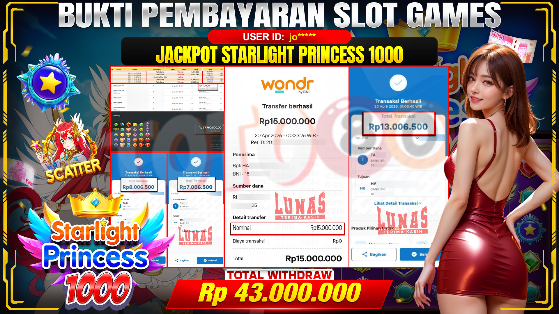 💰🎉 TOTO80 – JACKPOT SLOT STARLIGHT PRINCESS 1000 RP. 43,000,000,- TELAH DIBAYARKAN!💰🎉