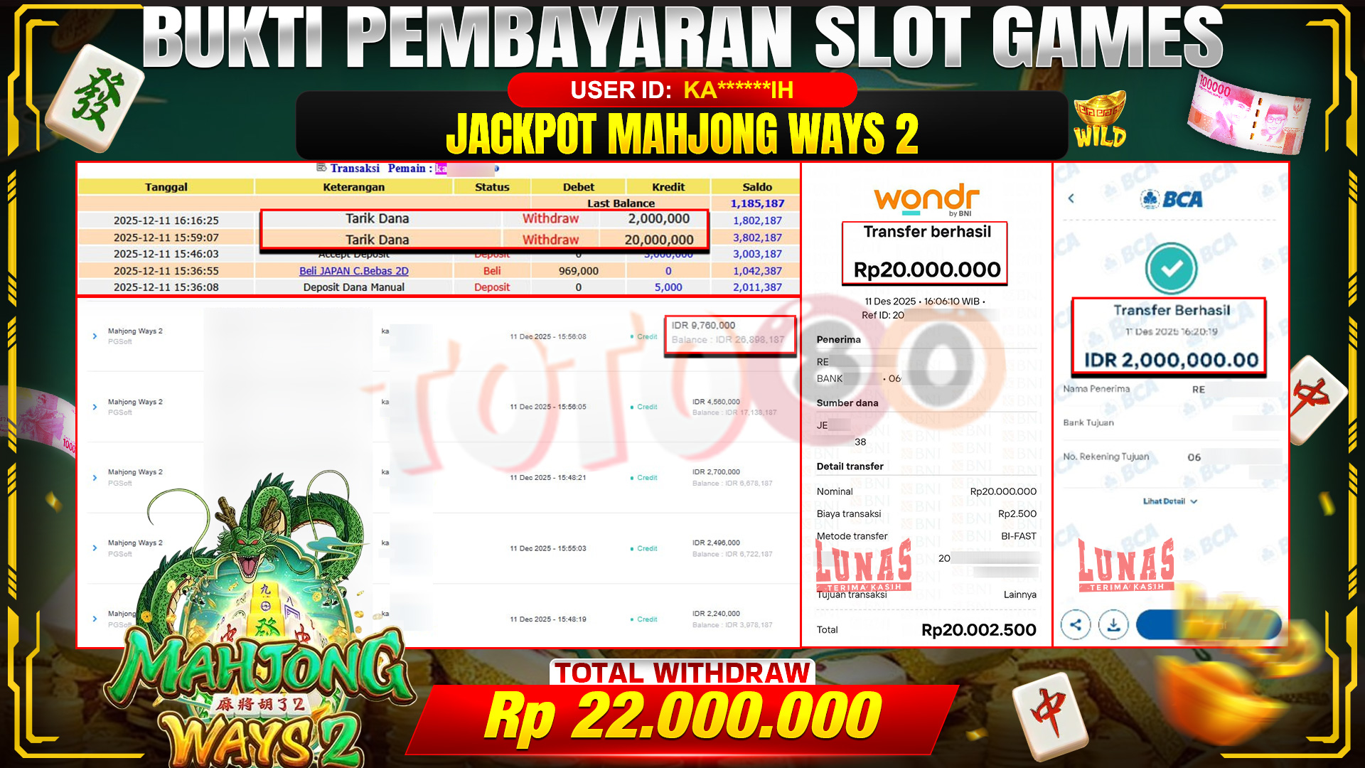 🎉 TOTO80 – JACKPOT SLOT MAHJONG WAYS 2 RP. 22,000,000,- TELAH DIBAYARKAN! 🎉