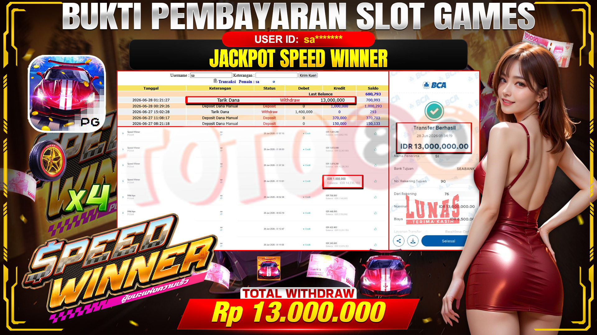 🎉 TOTO80 – JACKPOT SLOT SPEED WINNER RP. 13,000,000,- TELAH DIBAYARKAN! 🎉
