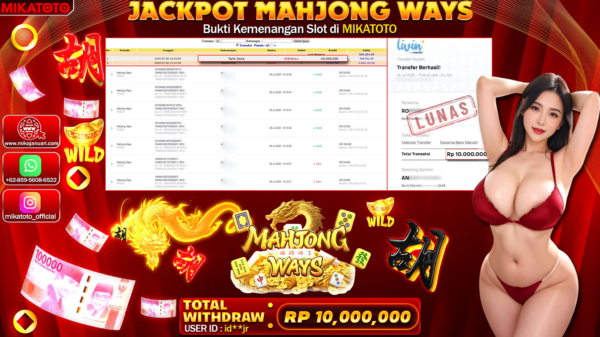 🏆 SELAMAT KEPADA PEMENANG JACKPOT DI  Mahjong Ways 10,000,000🏆