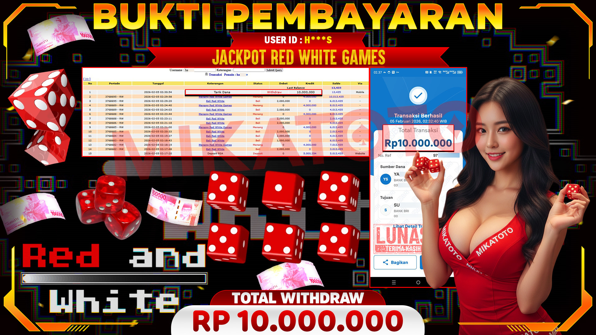 🏆 SELAMAT KEPADA PEMENANG JACKPOT DI Red White Games - Live Game 10,000,000🏆