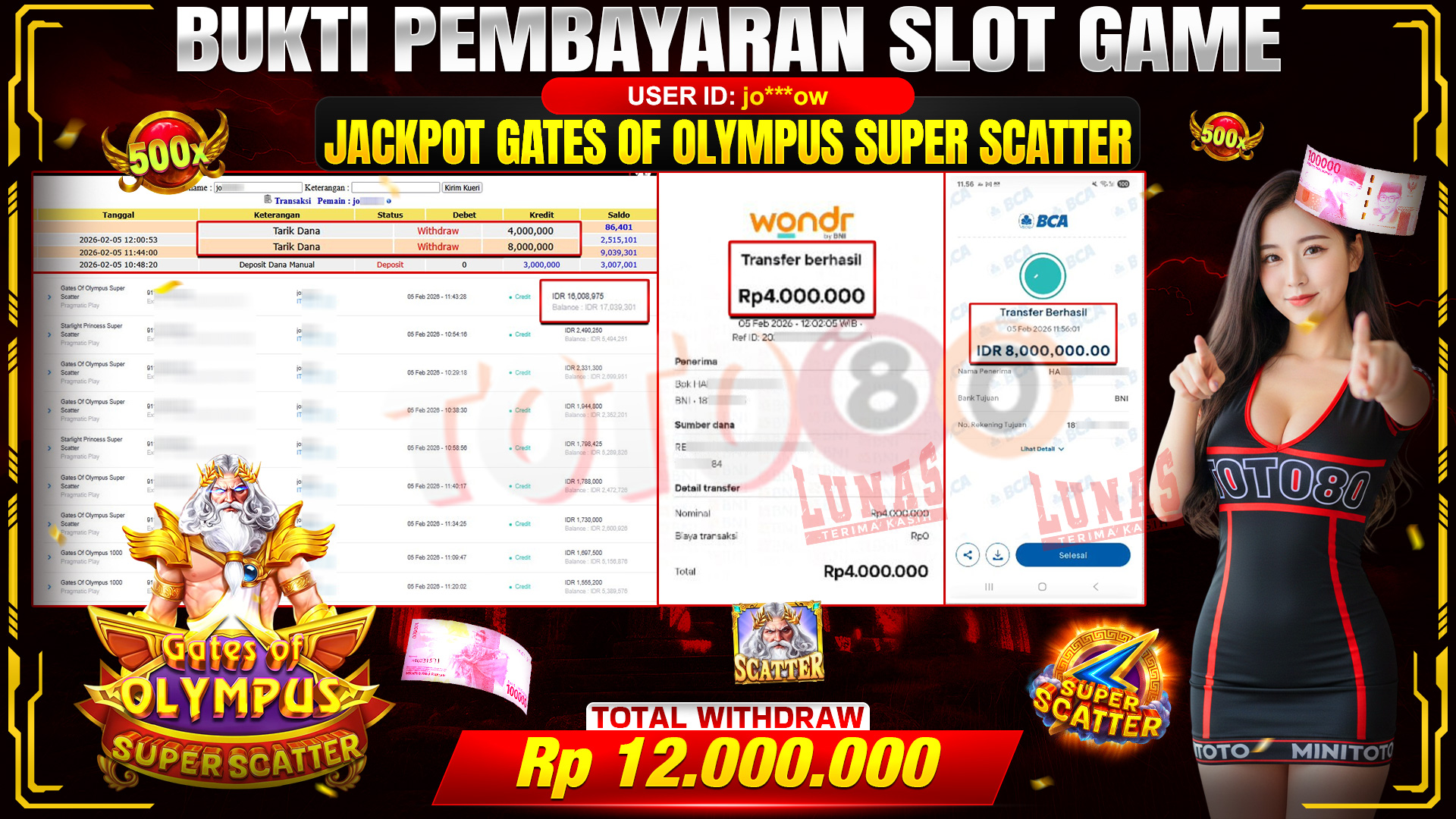 🎉 TOTO80 – JACKPOT SLOT GATES OF OLIMPUS SUPER SCATTER RP. 12,000,000,- TELAH DIBAYARKAN! 🎉