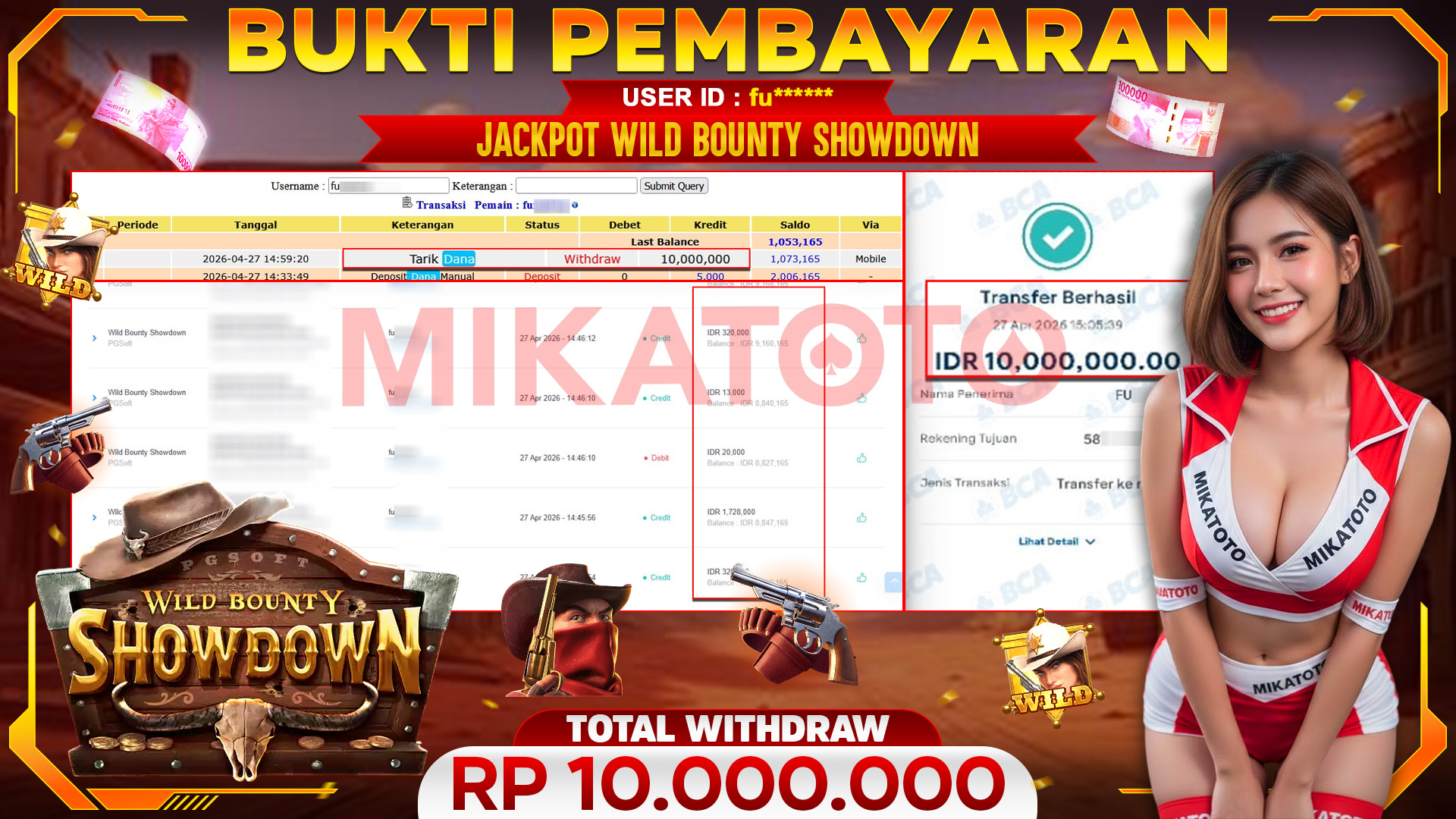 🏆 SELAMAT KEPADA PEMENANG JACKPOT DI Wild Bounty Showdown - PGSoft 10,000,000🏆