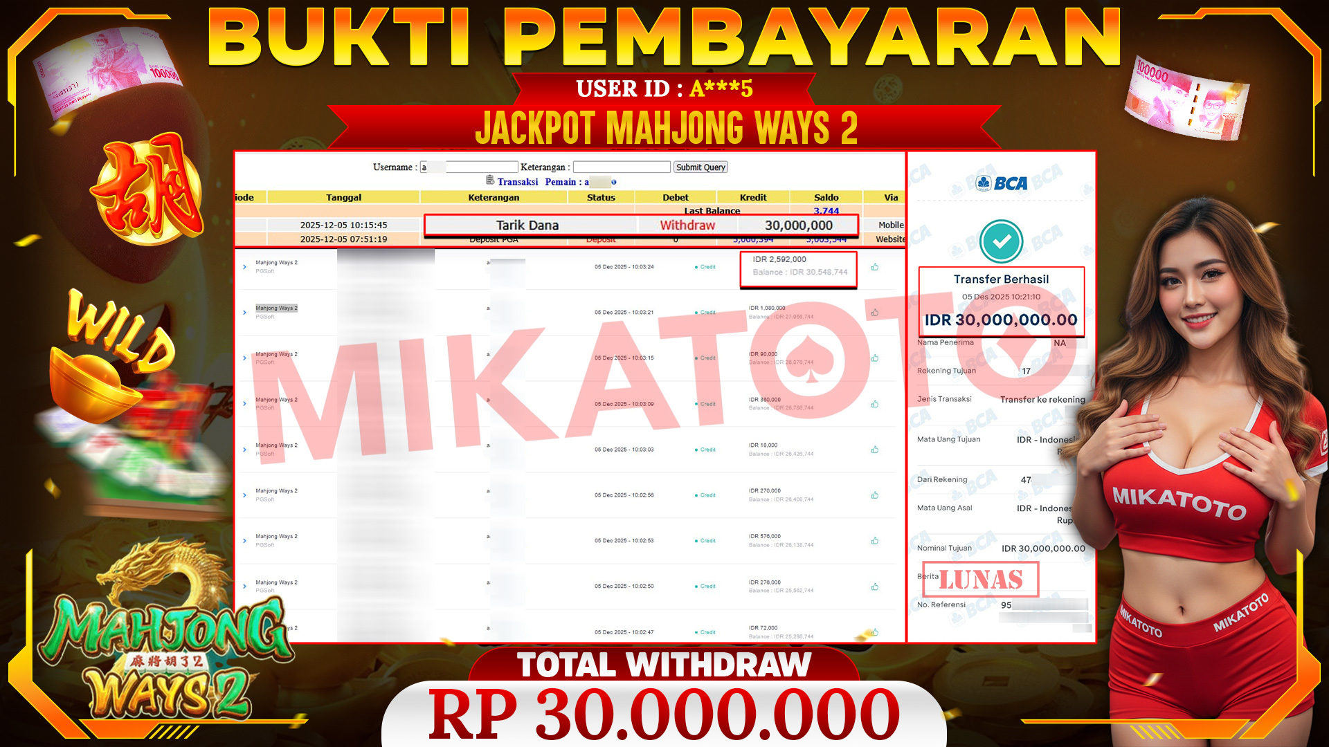 SELAMAT KEPADA PEMENANG JACKPOT DI Mahjong Ways 2 - PGSoft 30,000,000🏆