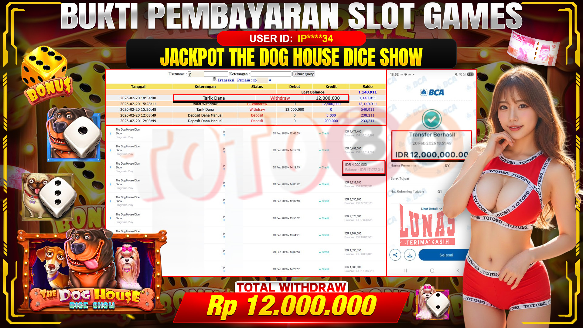🎉 TOTO80 – JACKPOT SLOT THE DOG HOUSE DICE SHOW . 12,000,000,- TELAH DIBAYARKAN! 🎉