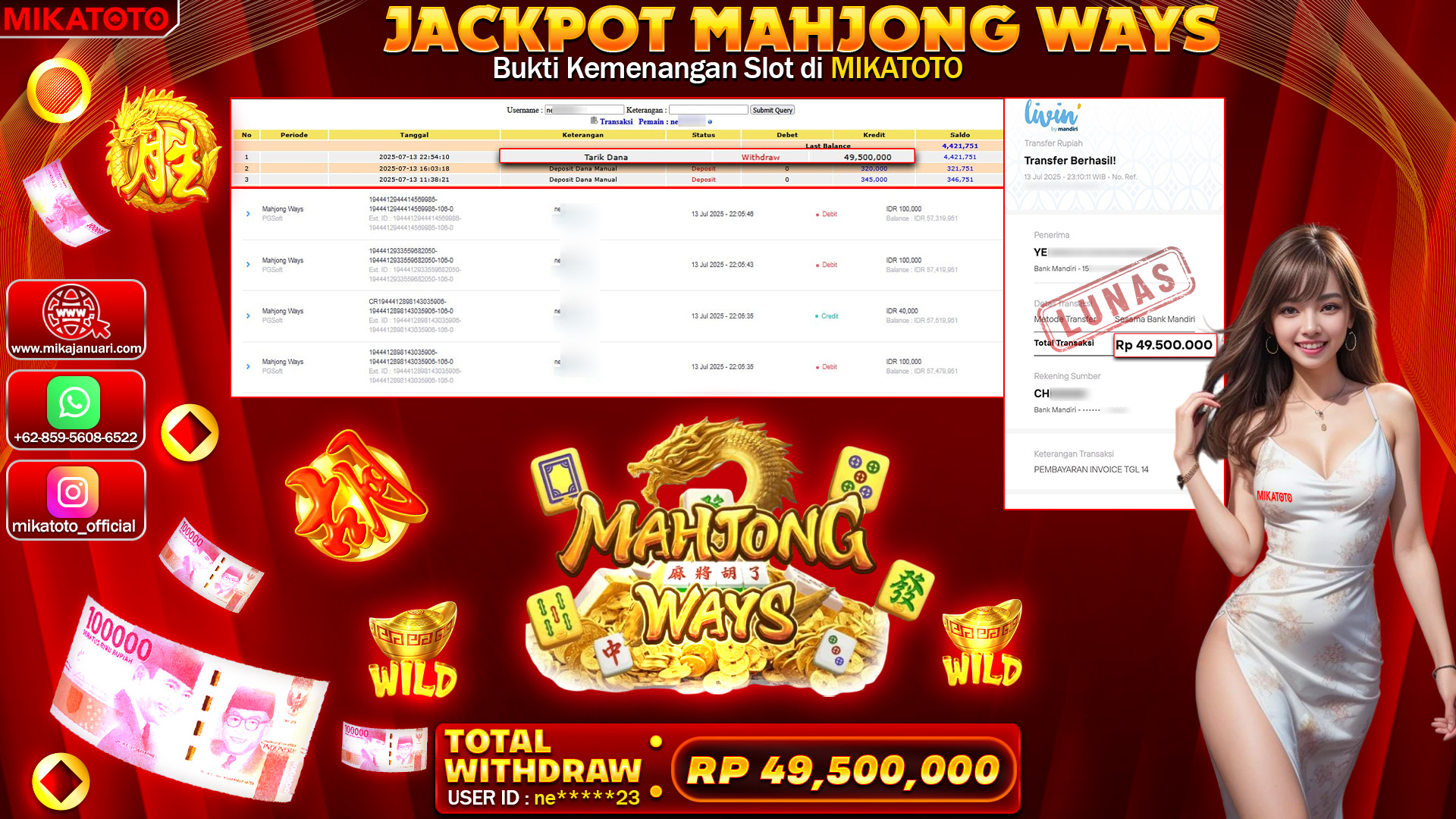 🏆 SELAMAT KEPADA PEMENANG JACKPOT DI  Mahjong Ways 49,500,000🏆