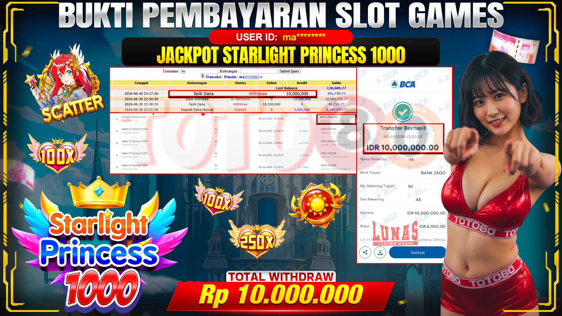 💰🎉 TOTO80 – JACKPOT SLOT STARLIGHT PRINCESS 1000 RP. 10,000,000,- TELAH DIBAYARKAN!💰🎉