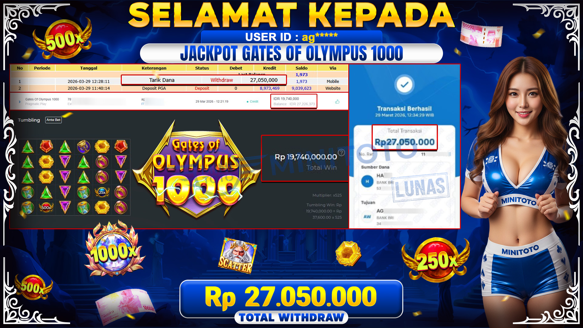 BUKTI JACPOT Gates Of Olympus 1000 - Pragmatic Play