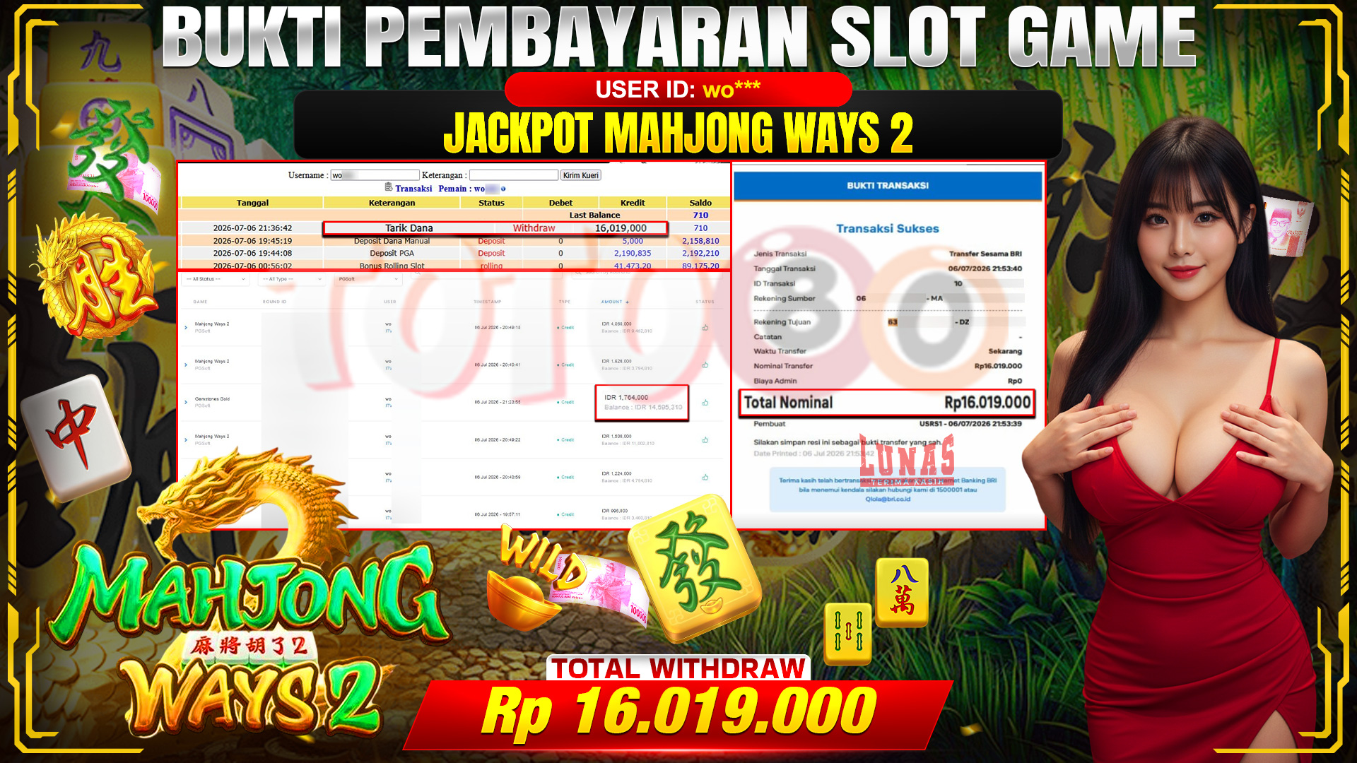 💰🎉 TOTO80 – JACKPOT SLOT MAHJONG  WAYS 2  RP. 16.019,000,-   TELAH DIBAYARKAN!💰🎉