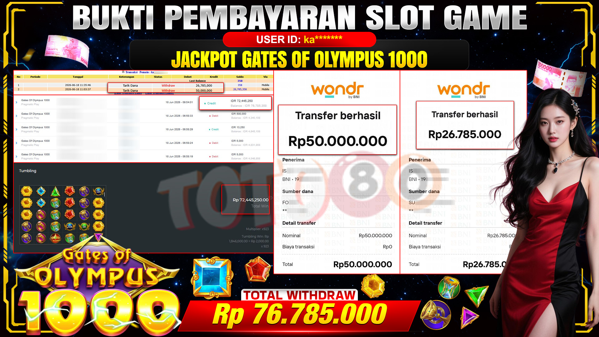 💰🎉 TOTO80 – JACKPOT SLOT GATES OF OLYMPUS 1000  RP. 76,785,000,- TELAH DIBAYARKAN!💰🎉