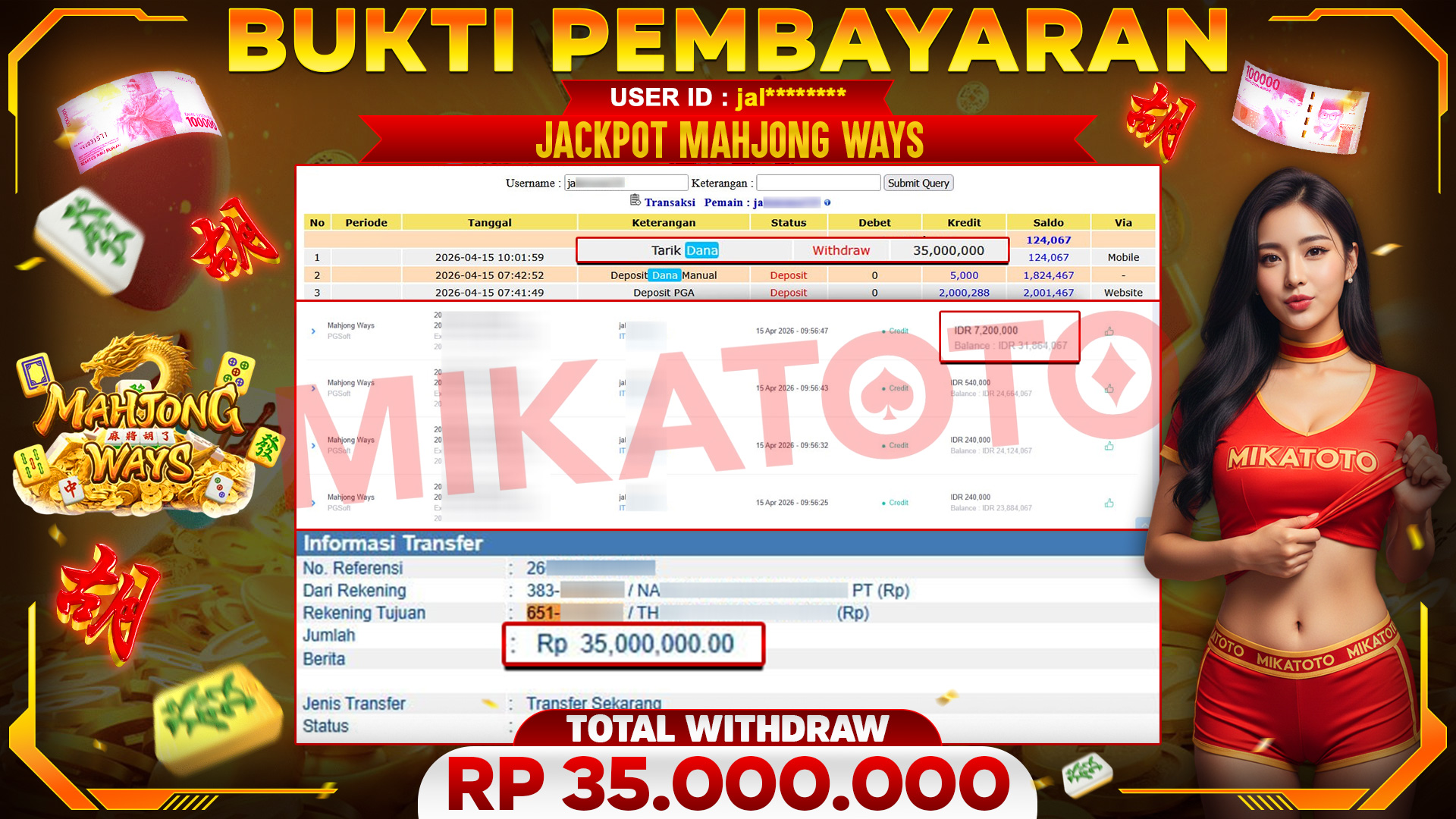 🏆 SELAMAT KEPADA PEMENANG JACKPOT DI Mahjong Ways - PGSoft 35,000,000🏆