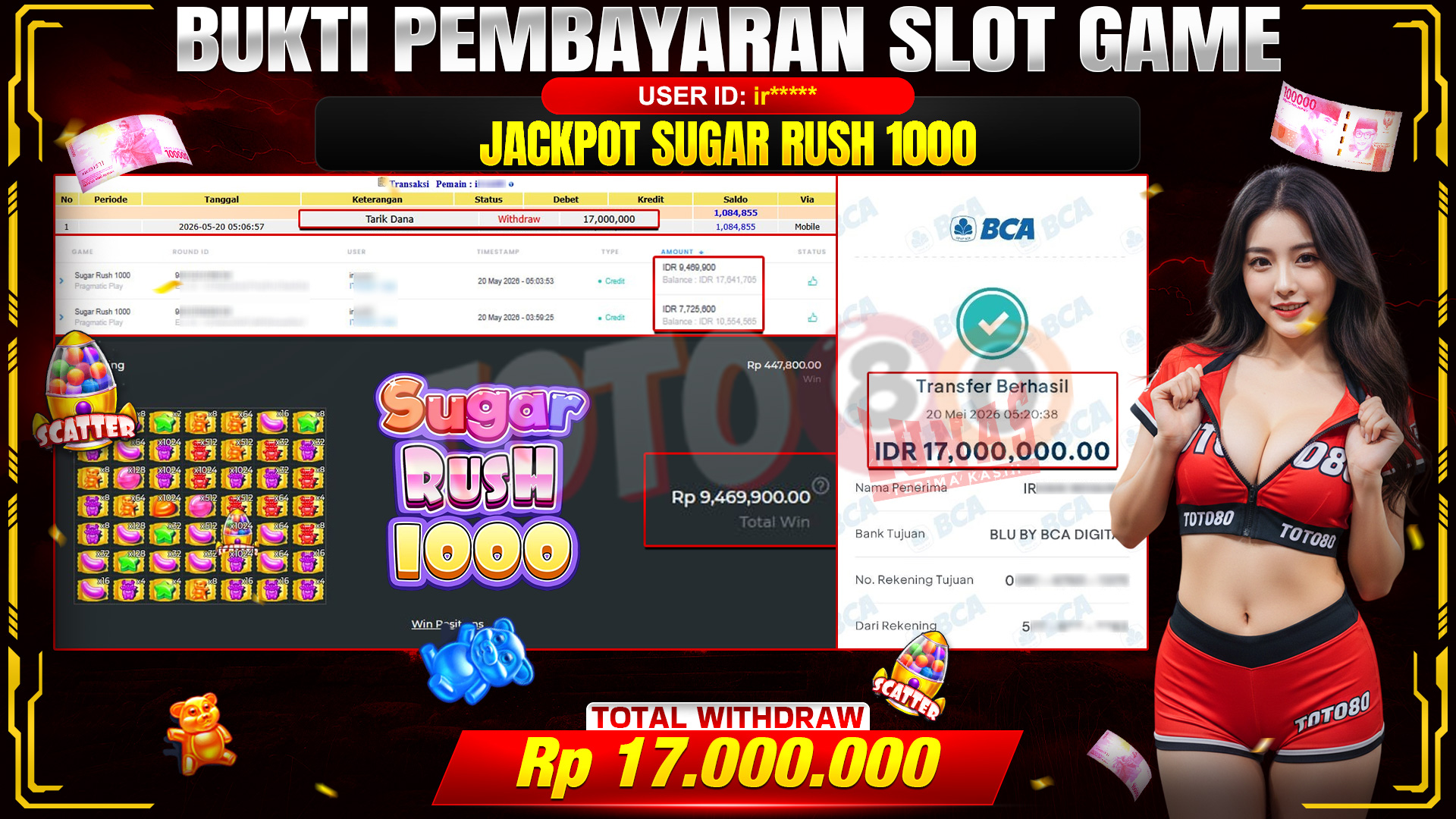 💰🎉 TOTO80 – JACKPOT SLOT SUGAR RUSH 1000 RP. 17,000,000,- TELAH DIBAYARKAN!💰🎉