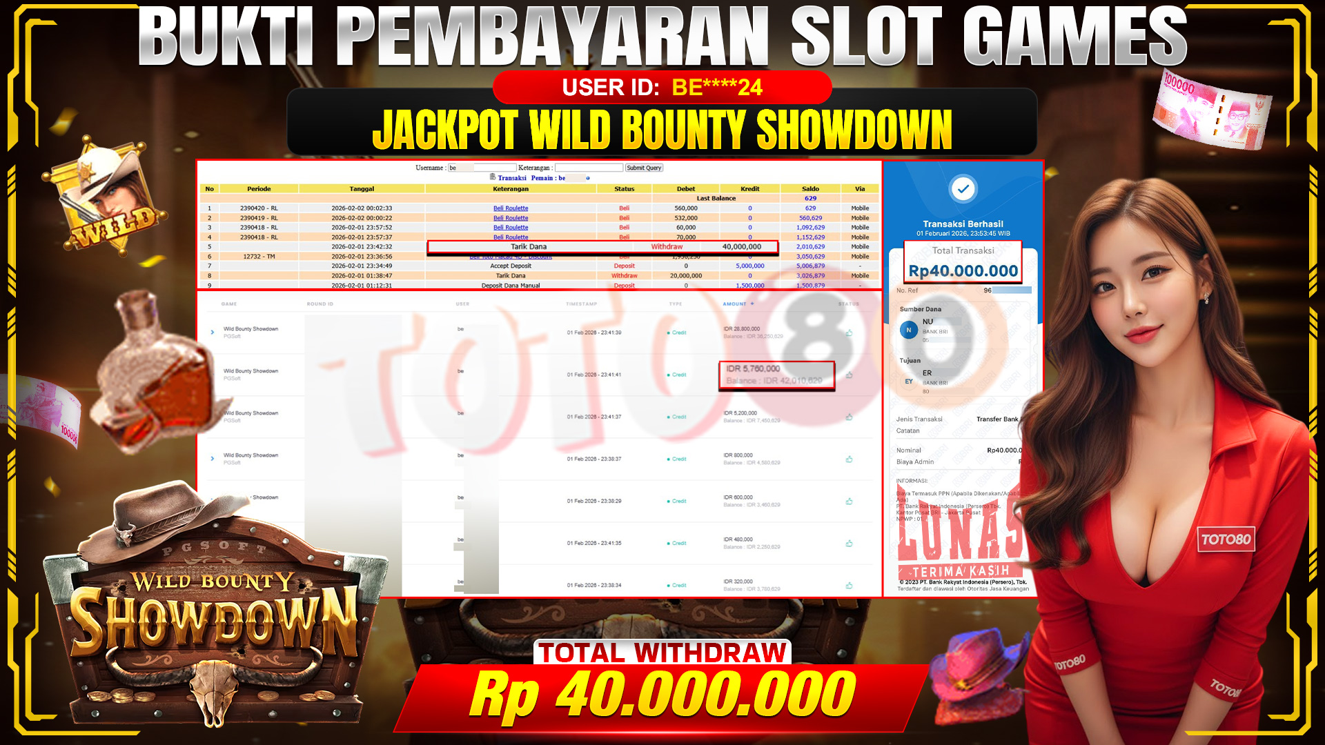 🎉 TOTO80 – JACKPOT SLOT WILD BOUNTY SHOWDOWN RP. 40,000,000,- TELAH DIBAYARKAN! 🎉