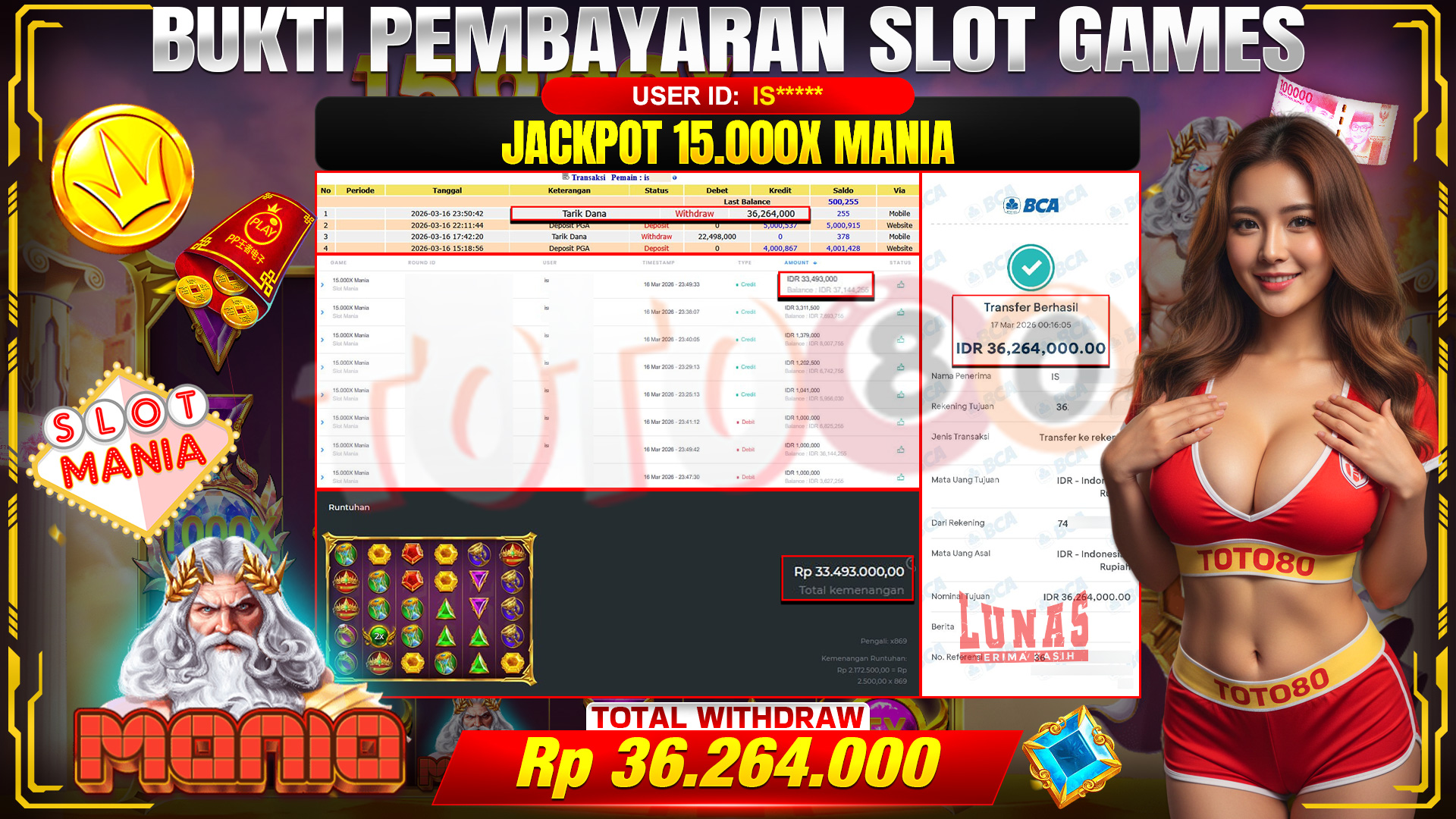 🎉💰 TOTO80 – JACKPOT SLOT 15.000X MANIA  RP. 36,264,000,- TELAH DIBAYARKAN! 🎉💰