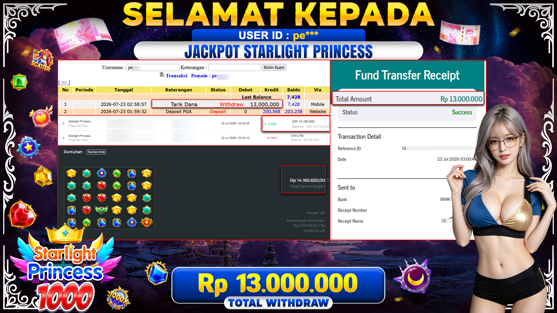 BUKTI JACKPOT STARLIGHT PRINCESS 