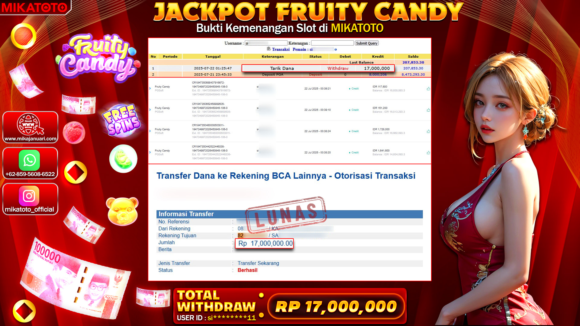 🏆 SELAMAT KEPADA PEMENANG JACKPOT DI  Fruity Candy 17,000,000🏆