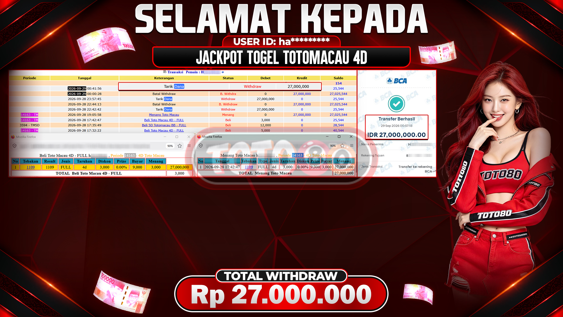 💰🎉TOTO80 – JACKPOT TOGEL 4D TOTOMACAU  RP. 27,000,000,- TELAH DIBAYARKAN! 💰🎉