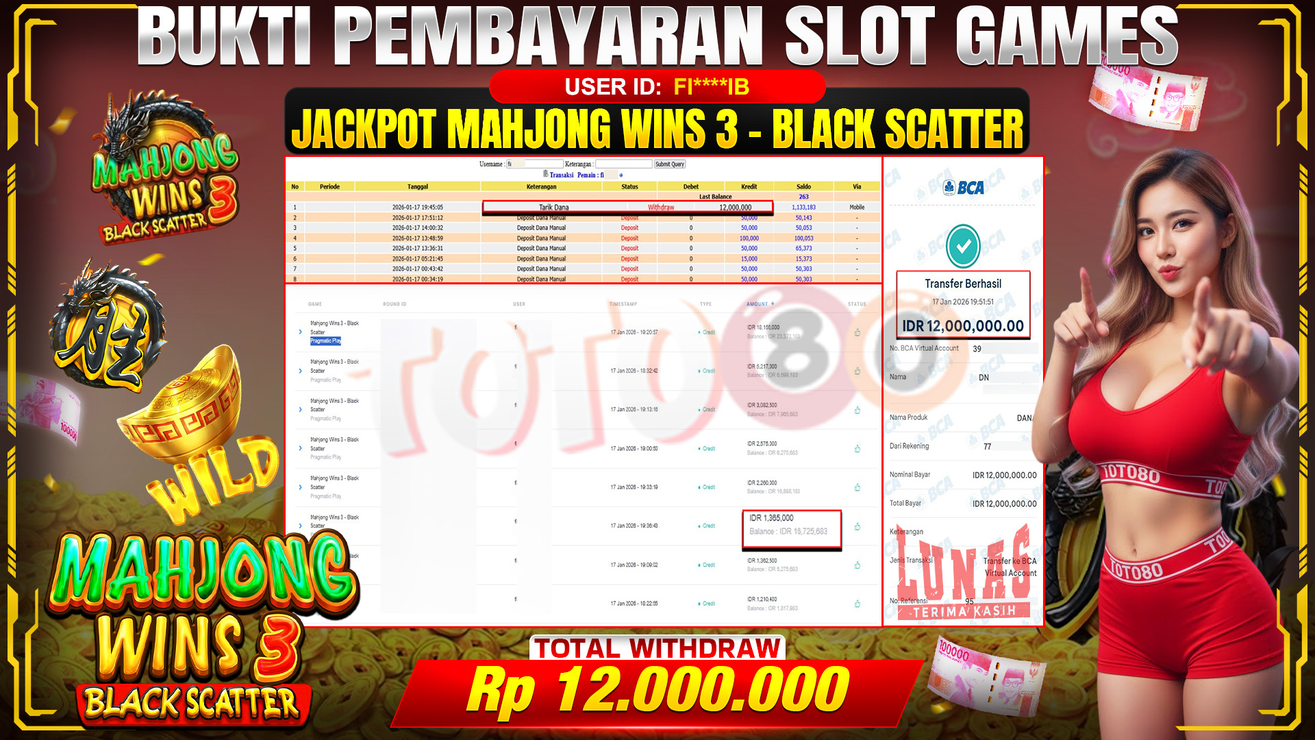 🎉 TOTO80 – JACKPOT SLOT MAHJONG WINS 3-BLACK SCATTER RP. 12,000,000,- TELAH DIBAYARKAN! 🎉