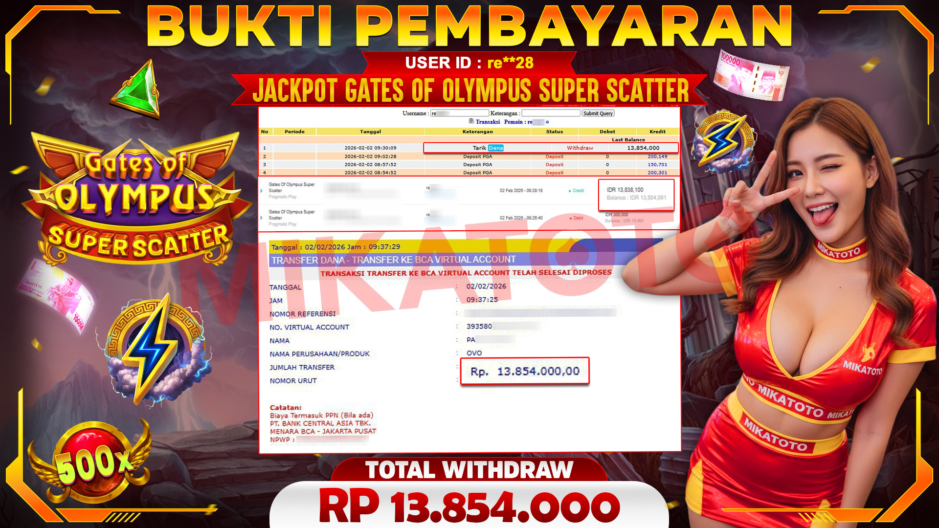 🏆 SELAMAT KEPADA PEMENANG JACKPOT DI Gates Of Olympus Super Scatter- Pragmatic Play 13,854,000🏆