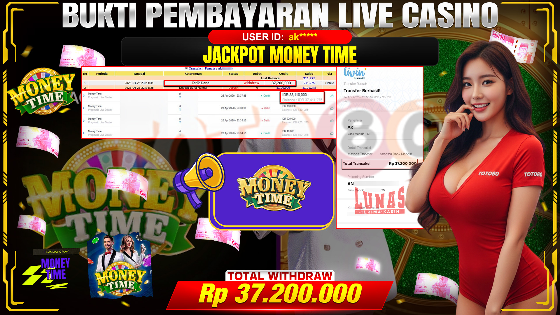 💰🎉 TOTO80 – JACKPOT MONEY TIME  RP. 37,200,000,- TELAH DIBAYARKAN!💰🎉