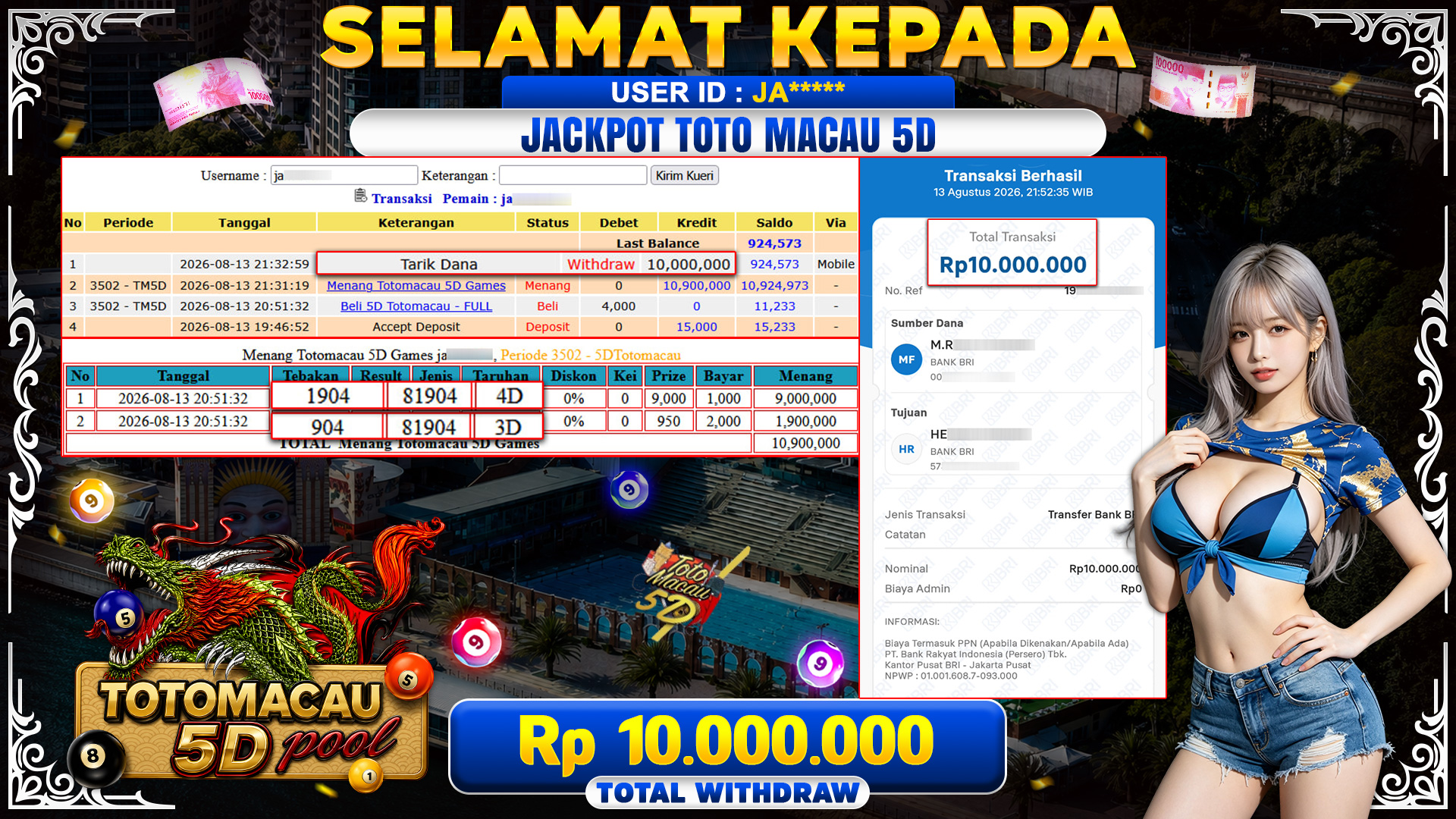 BUKTI JACKPOT TOTO MACAU 5D GAMES - TOGEL 