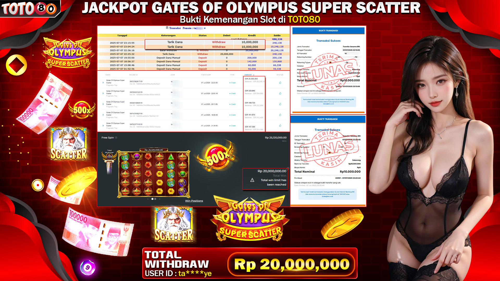 🎉 TOTO80 – JACKPOT SLOT GATES OF OLYMPUS SUPER SCATTER  RP.20,000,000,- TELAH DIBAYARKAN! 🎉