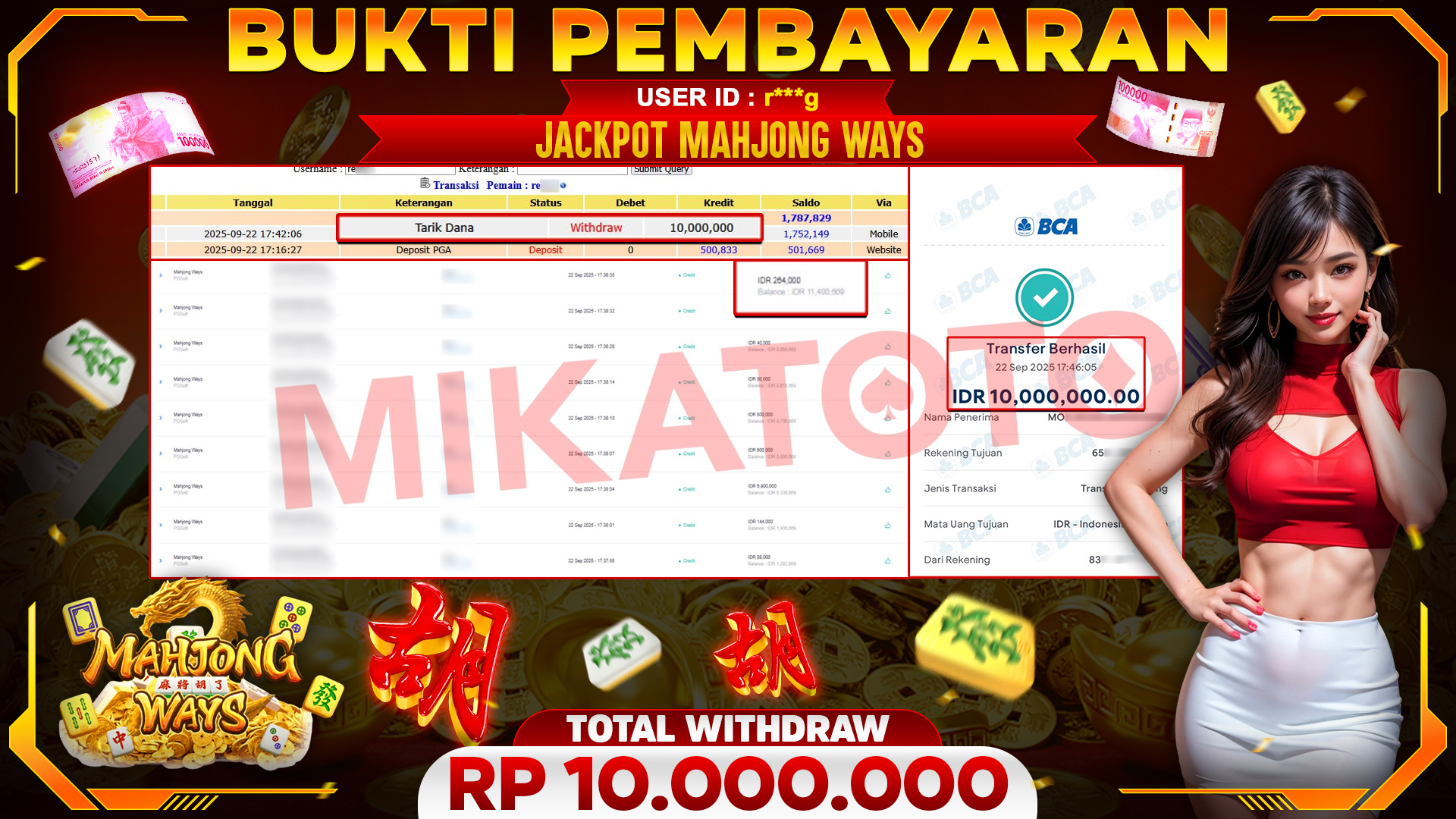 🏆 SELAMAT KEPADA PEMENANG JACKPOT DI Mahjong Ways - PGSoft 10,000,000🏆
