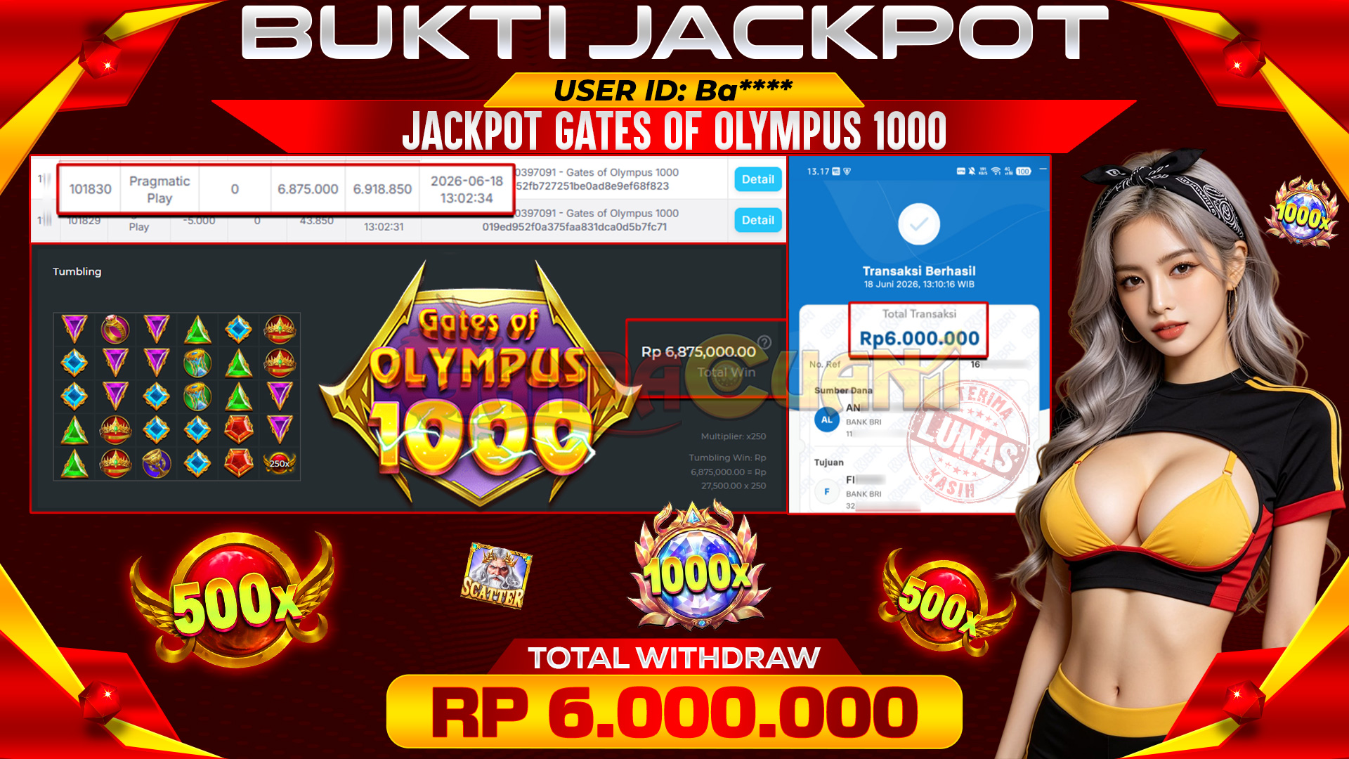 BUKTI JACKPOT GATES OF OLYMPUS 1000 PRAGMATIC PLAY 