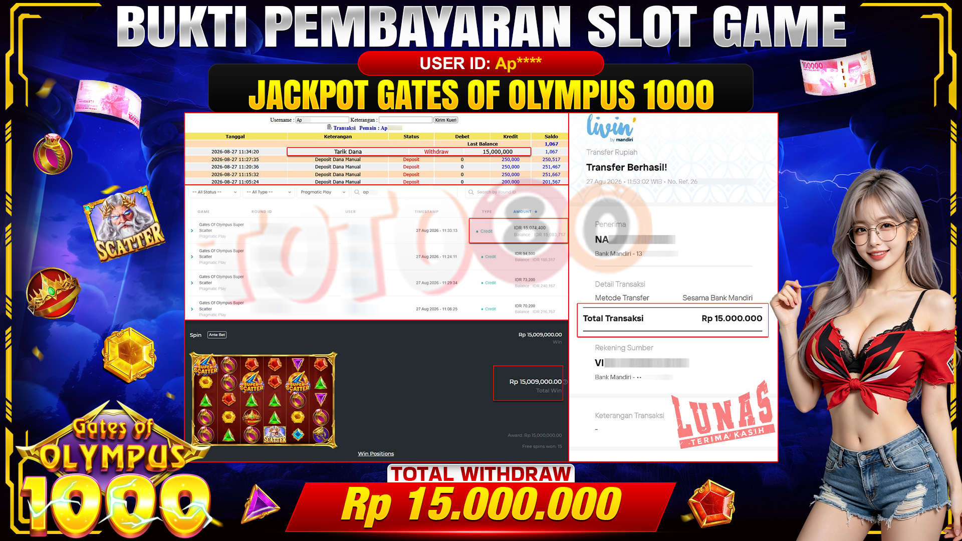 💰🎉 TOTO80 – JACKPOT SLOT GATES OF OLYMPUS 1000 RP. 15,000,000,-  TELAH DIBAYARKAN!💰🎉