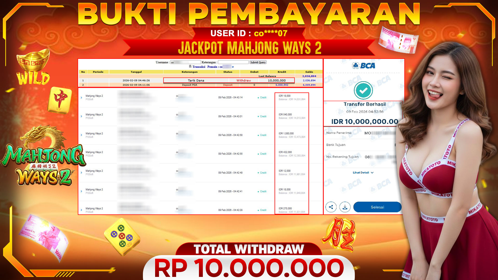 🏆 SELAMAT KEPADA PEMENANG JACKPOT DI Mahjong Ways 2 - PGSoft 10,000,000🏆