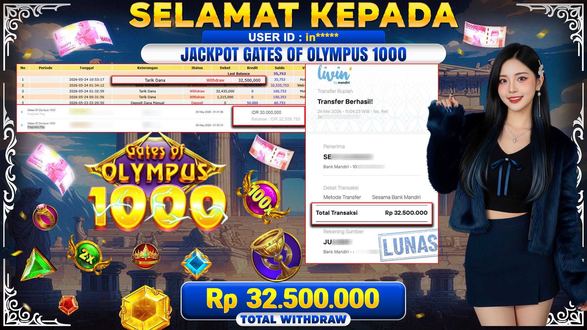 BUKTI JACKPOT GATES OF OLYMPUS 1000 - PRAGMATIC PLAY