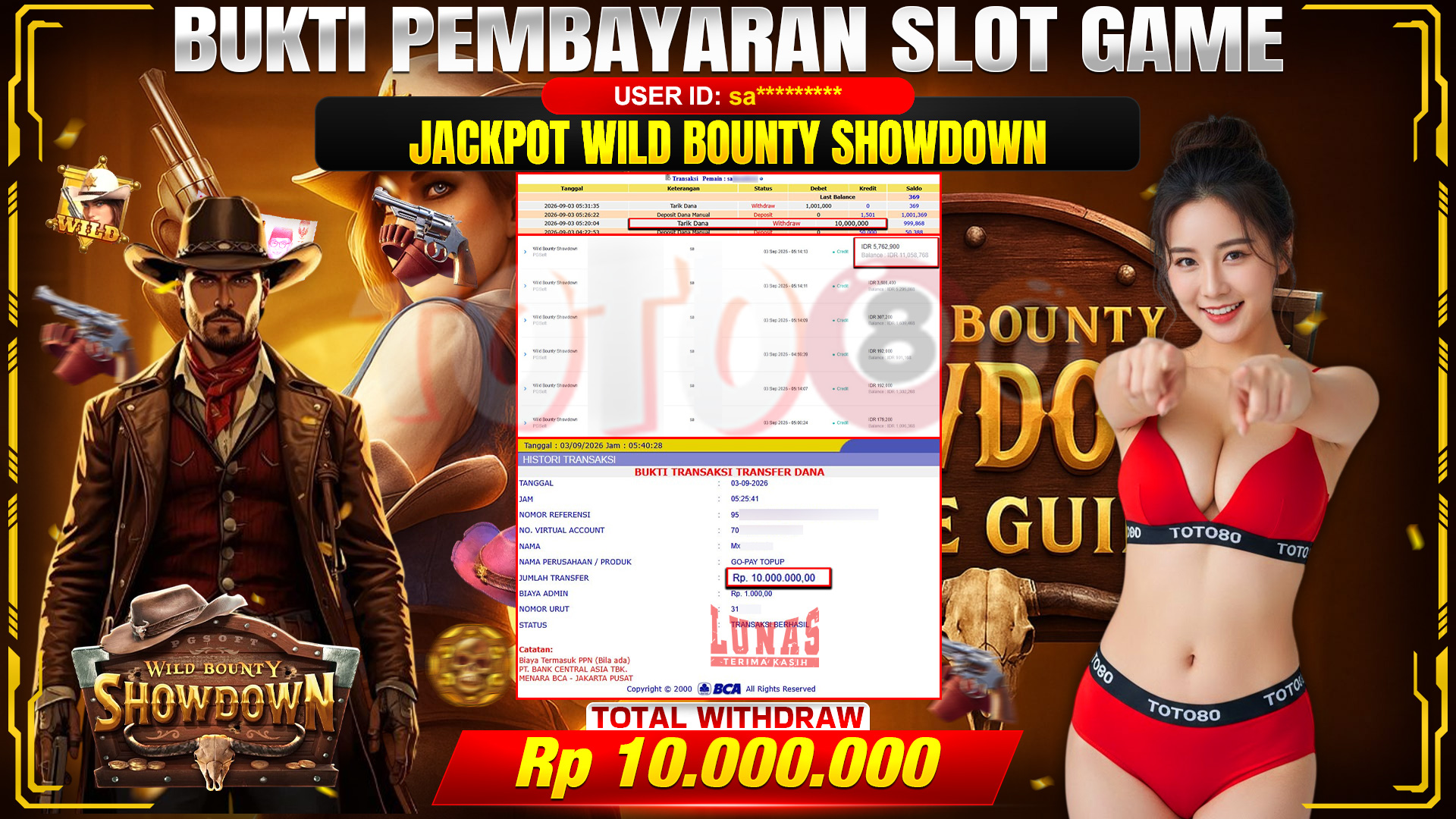 💰🎉 TOTO80 – JACKPOT SLOT WILD BOUNTY SHOWDOWN  RP. 10.000.000,- TELAH DIBAYARKAN!💰🎉