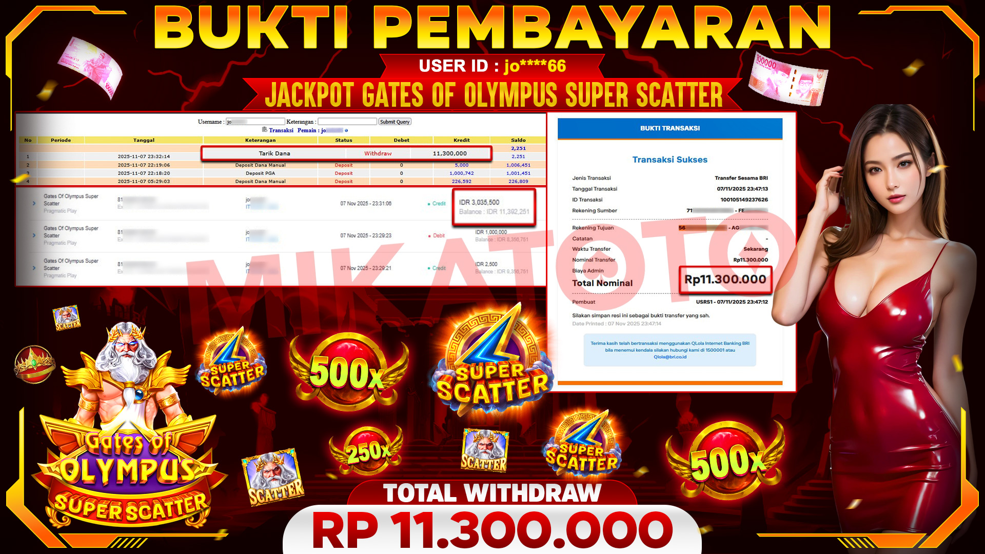 🏆 SELAMAT KEPADA PEMENANG JACKPOT DI Gates Of Olympus Super Scatters - Pragmatic Play 11,300,000🏆